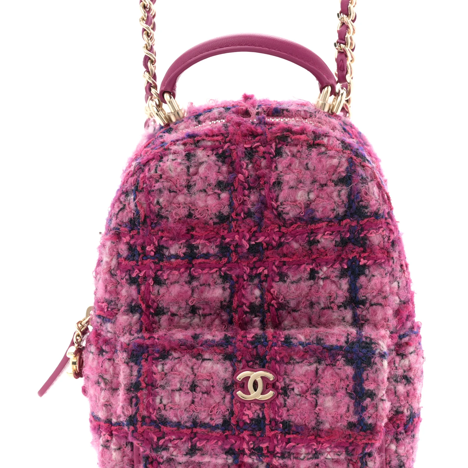 Tweed Quilted CC Mini Classic Backpack Fuchsia Navy - Image 8