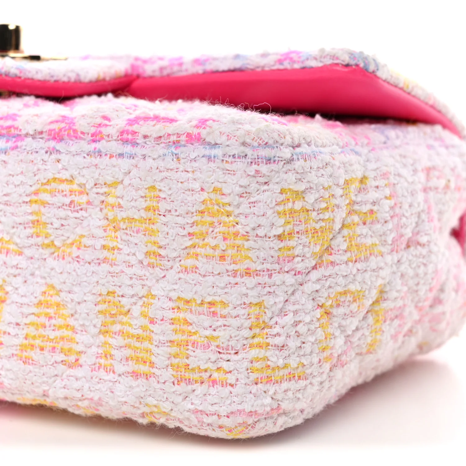 Tweed Quilted Enamel CC Logo Mini Rectangular Flap Pink Multicolor - Image 10