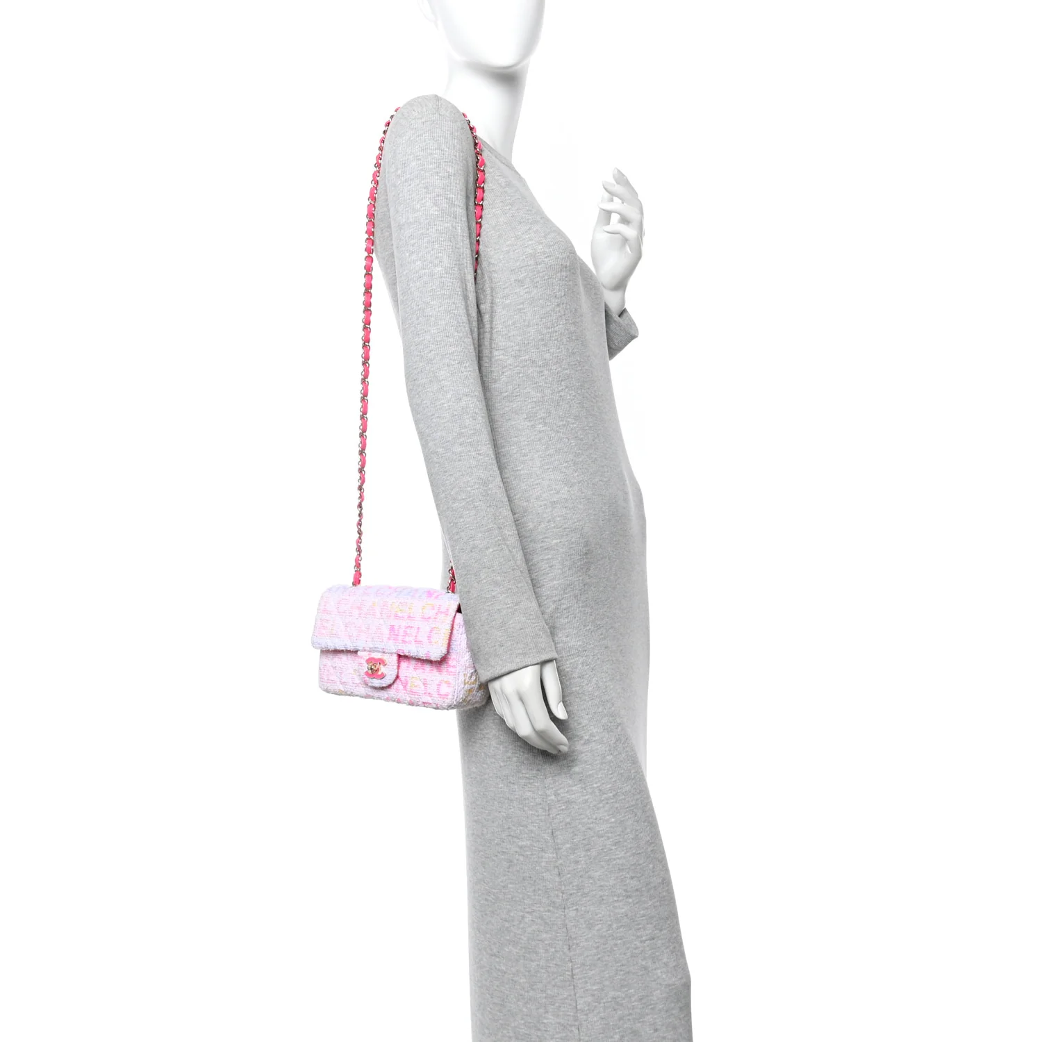 Tweed Quilted Enamel CC Logo Mini Rectangular Flap Pink Multicolor - Image 2