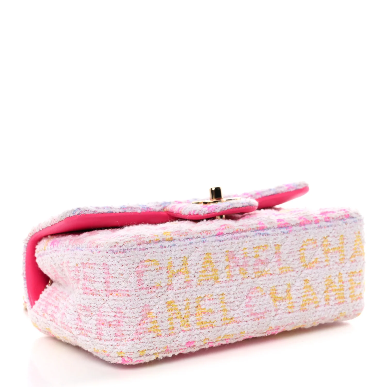 Tweed Quilted Enamel CC Logo Mini Rectangular Flap Pink Multicolor - Image 4