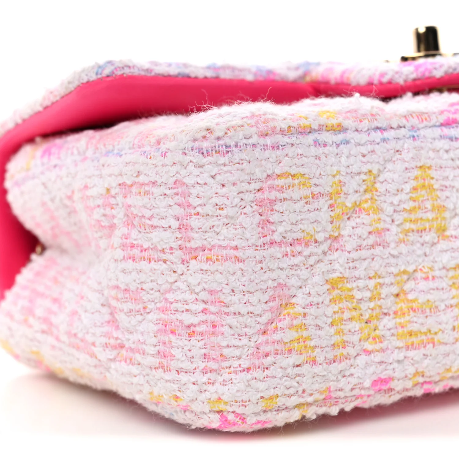 Tweed Quilted Enamel CC Logo Mini Rectangular Flap Pink Multicolor - Image 9