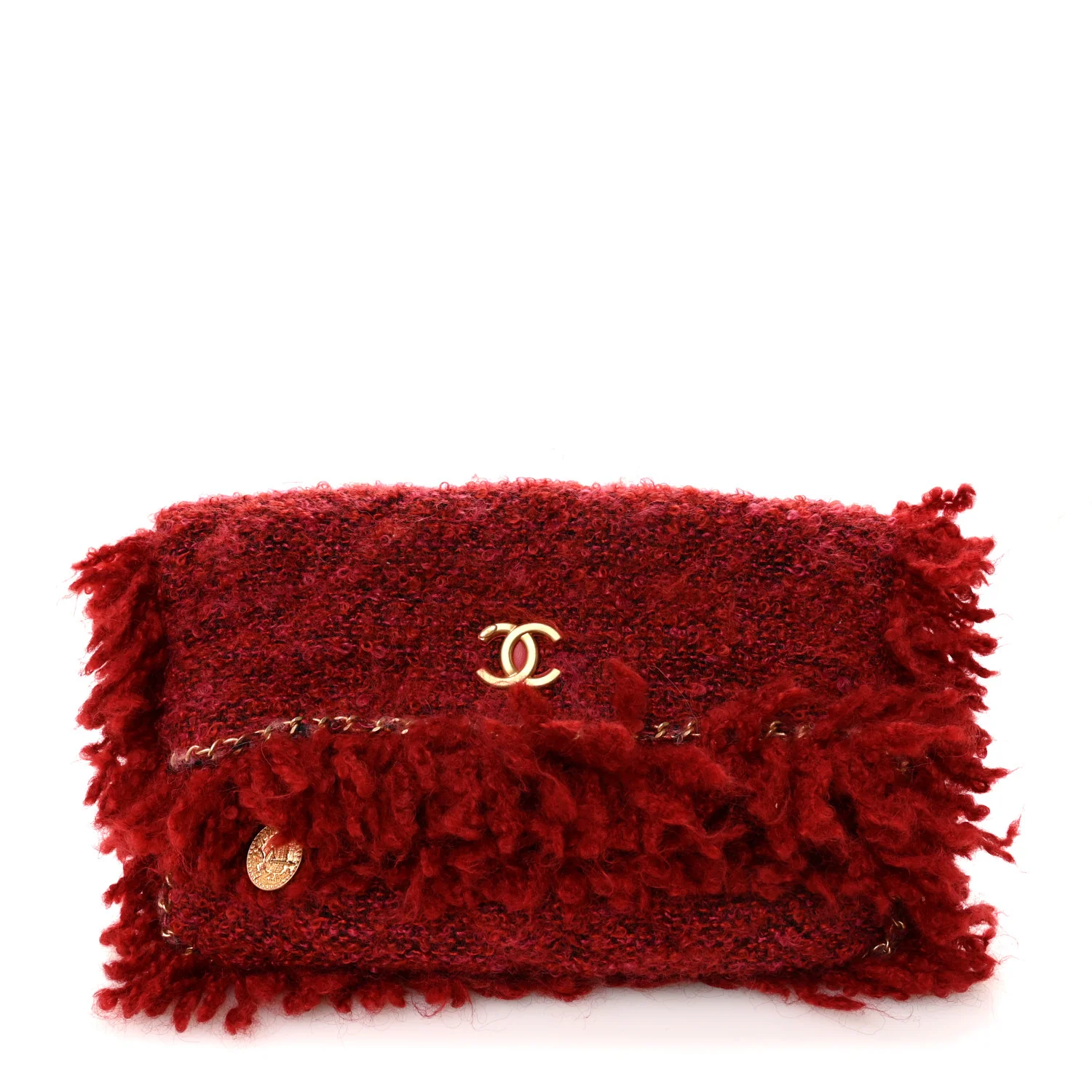 Tweed Quilted Fringe Clutch Red