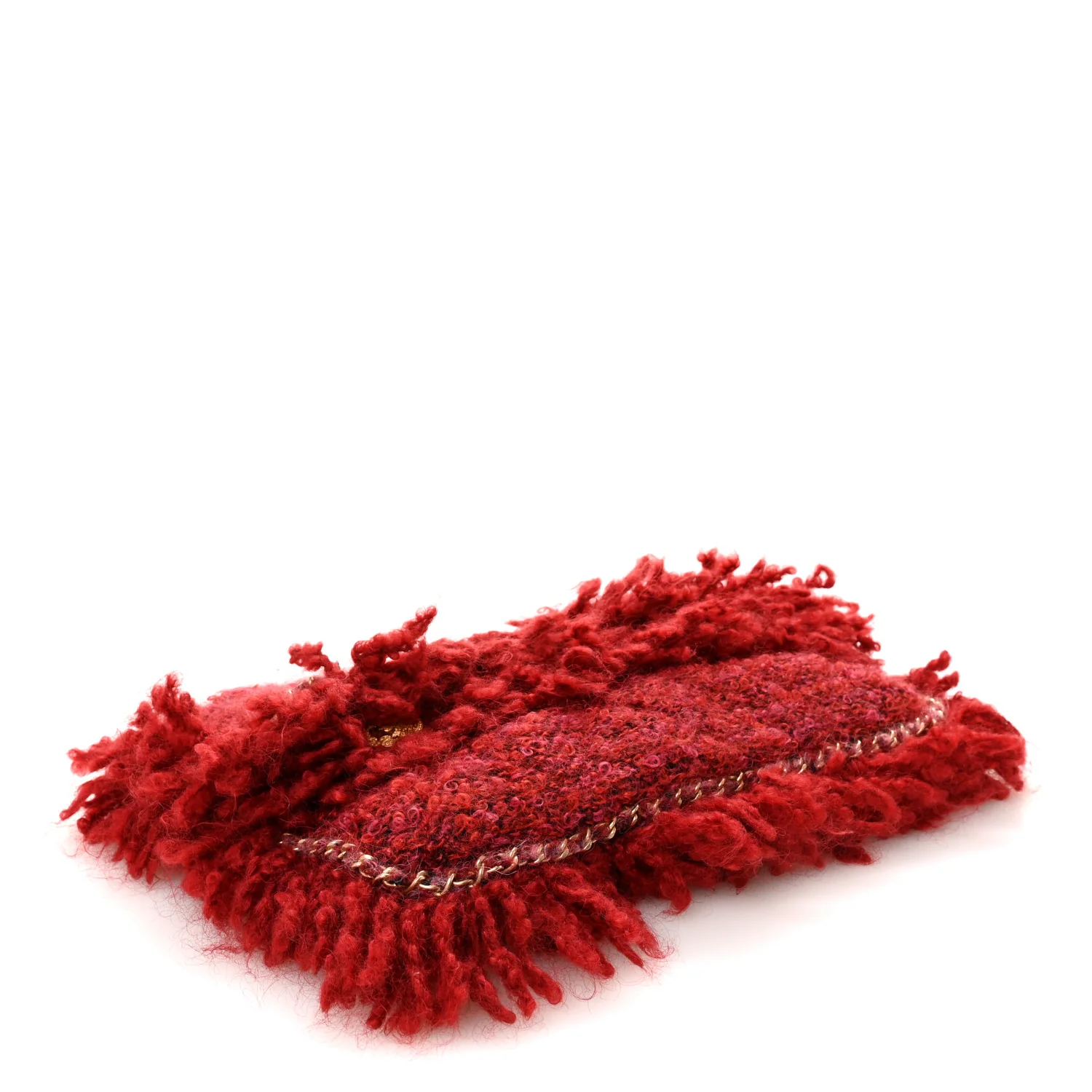 Tweed Quilted Fringe Clutch Red - Image 4