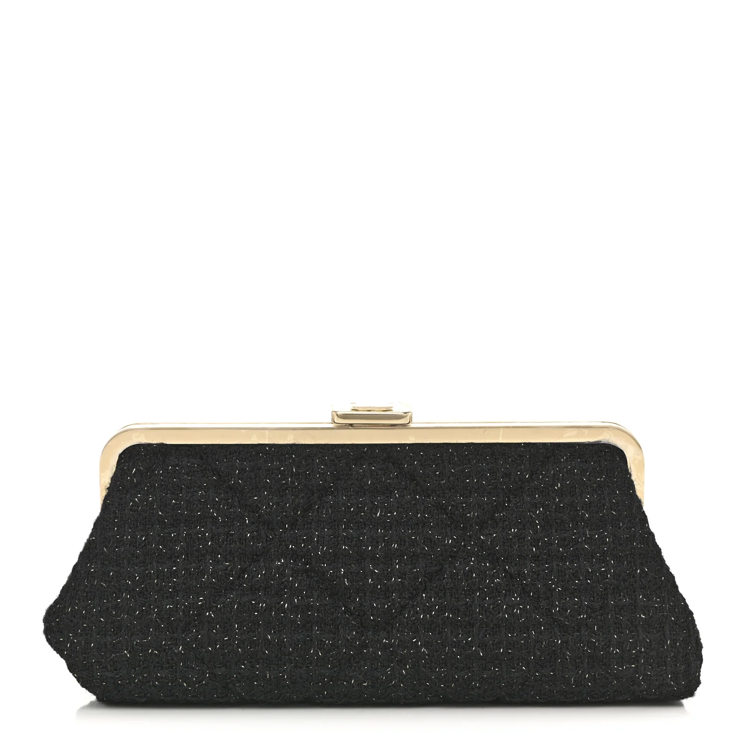 Tweed Quilted Kiss Lock Clutch Black