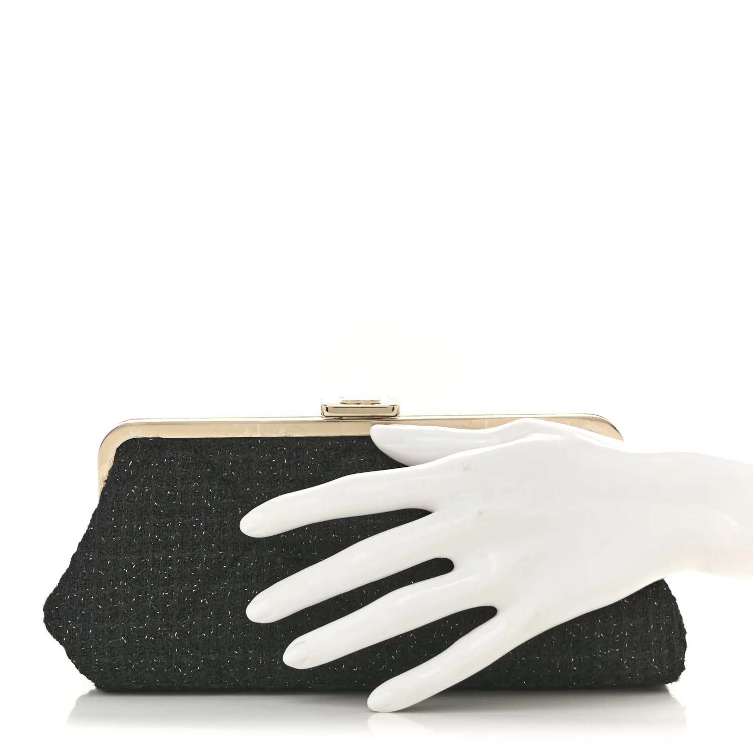 Tweed Quilted Kiss Lock Clutch Black - Image 2