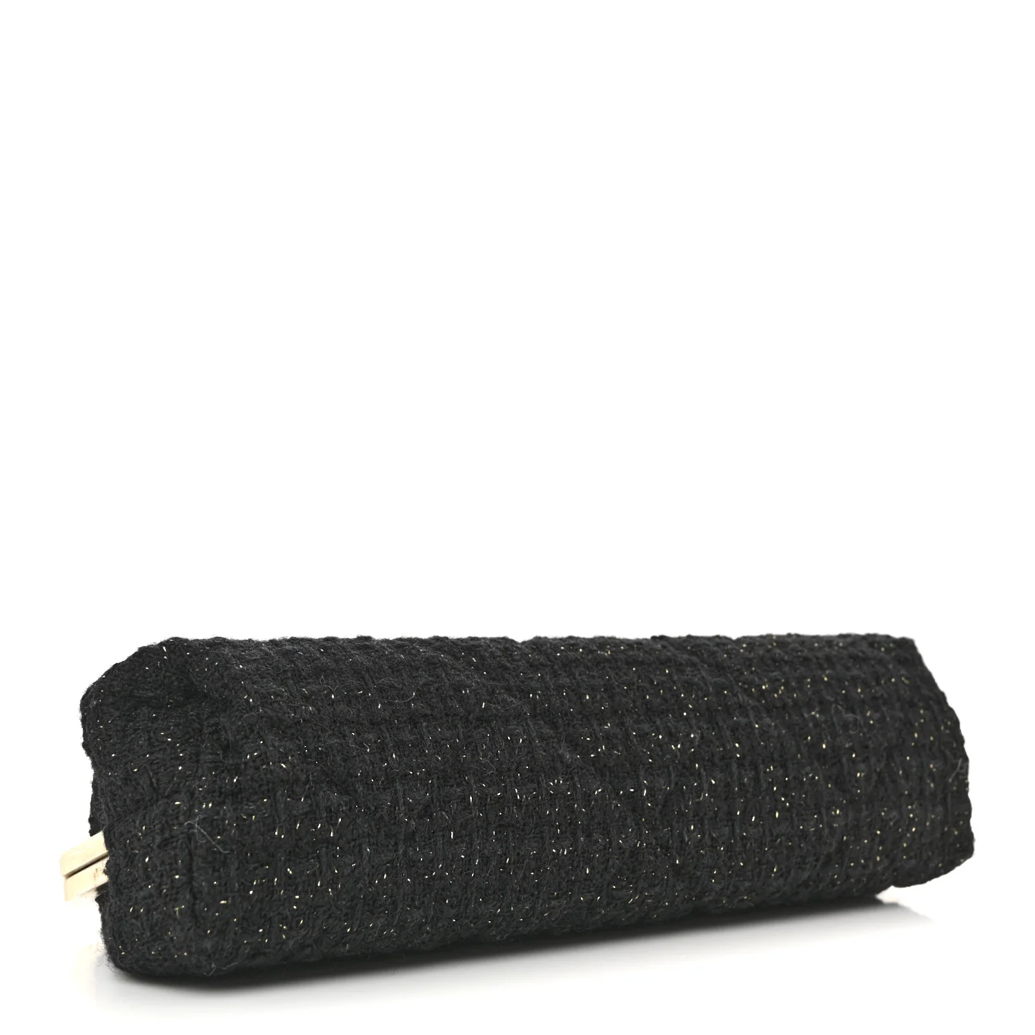 Tweed Quilted Kiss Lock Clutch Black - Image 4
