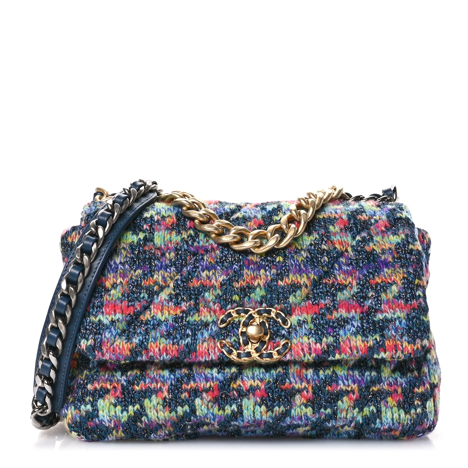 Tweed Quilted Medium Chanel 19 Flap Dark Multicolor