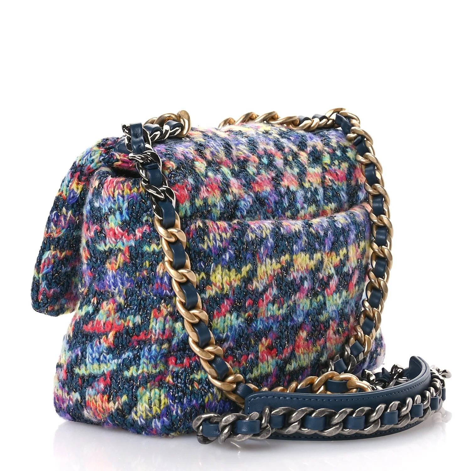 Tweed Quilted Medium Chanel 19 Flap Dark Multicolor - Image 3