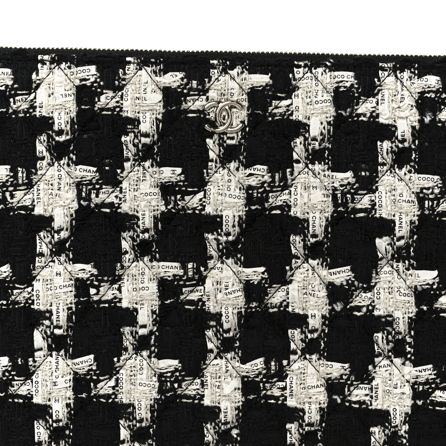Tweed Quilted Medium Cosmetic Pouch Black Ecru White - Image 8