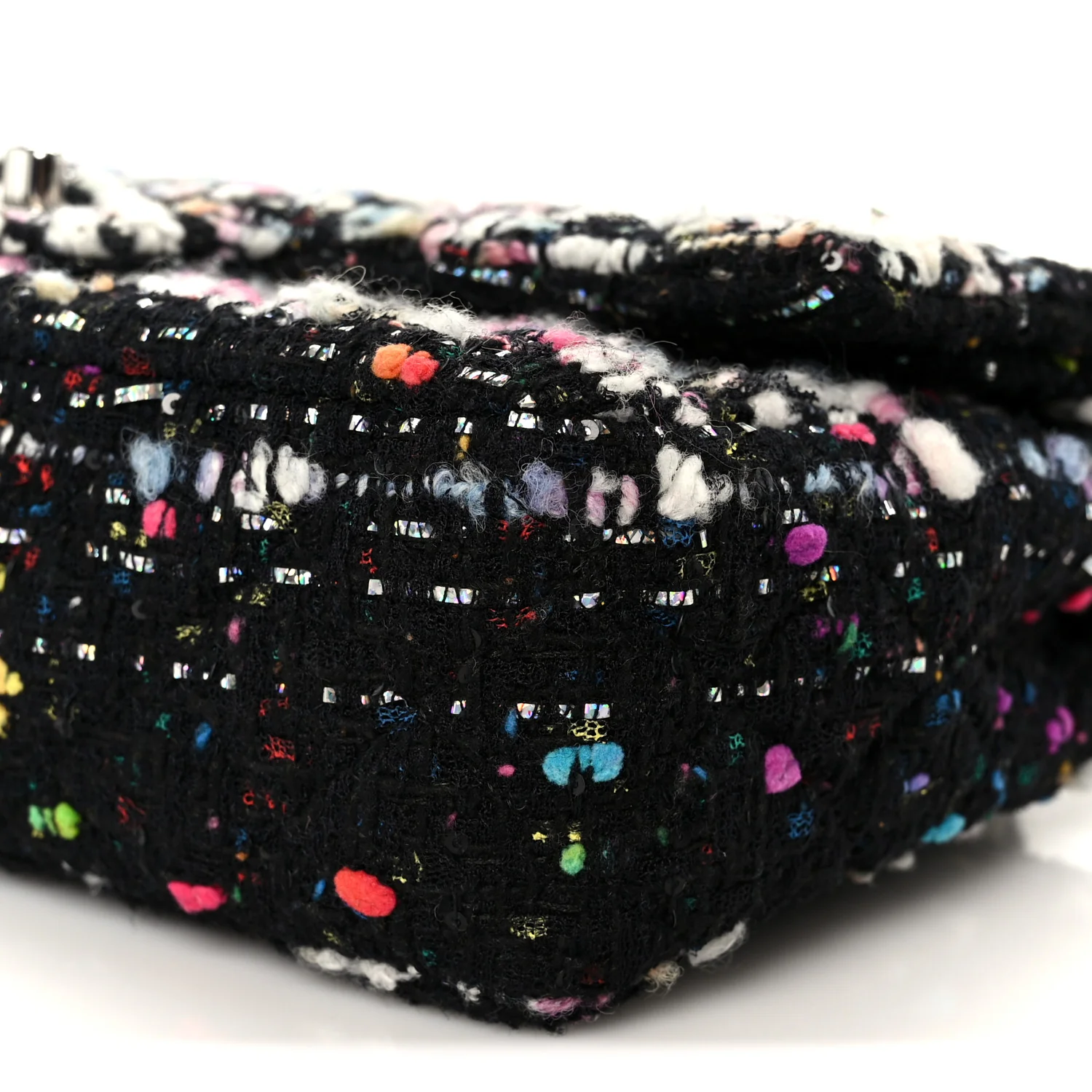 Tweed Quilted Medium Double Flap Black White Yellow Pink - Image 11