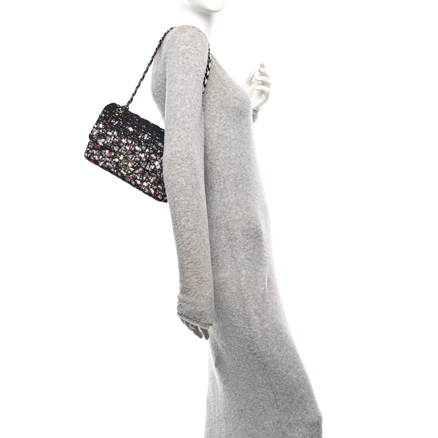 Tweed Quilted Medium Double Flap Black White Yellow Pink - Image 2