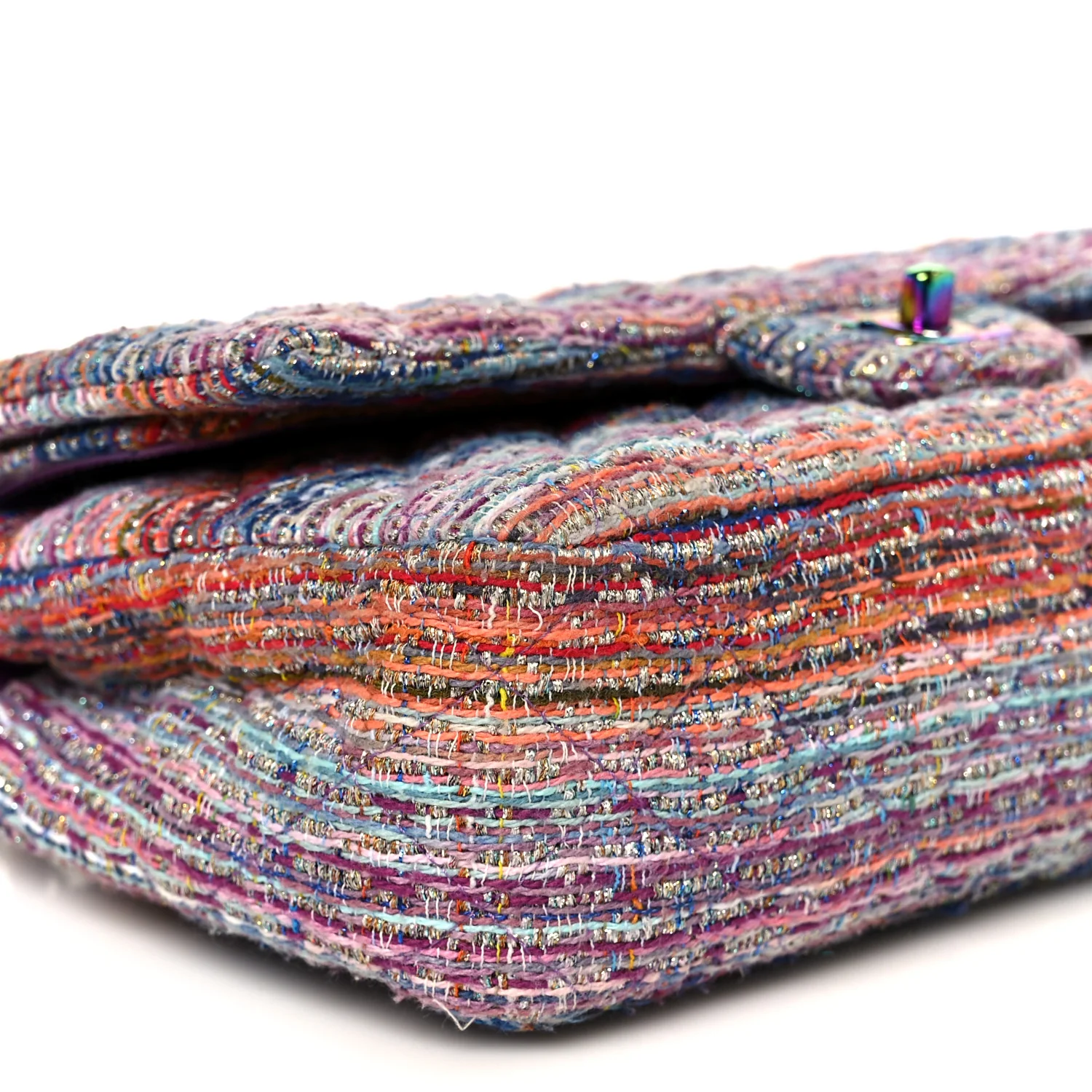 Tweed Quilted Medium Double Flap Blue Pink Orange - Image 10