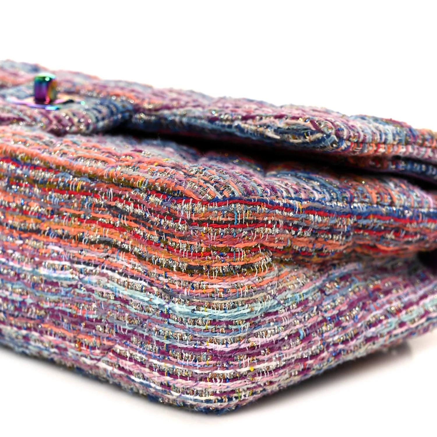 Tweed Quilted Medium Double Flap Blue Pink Orange - Image 11