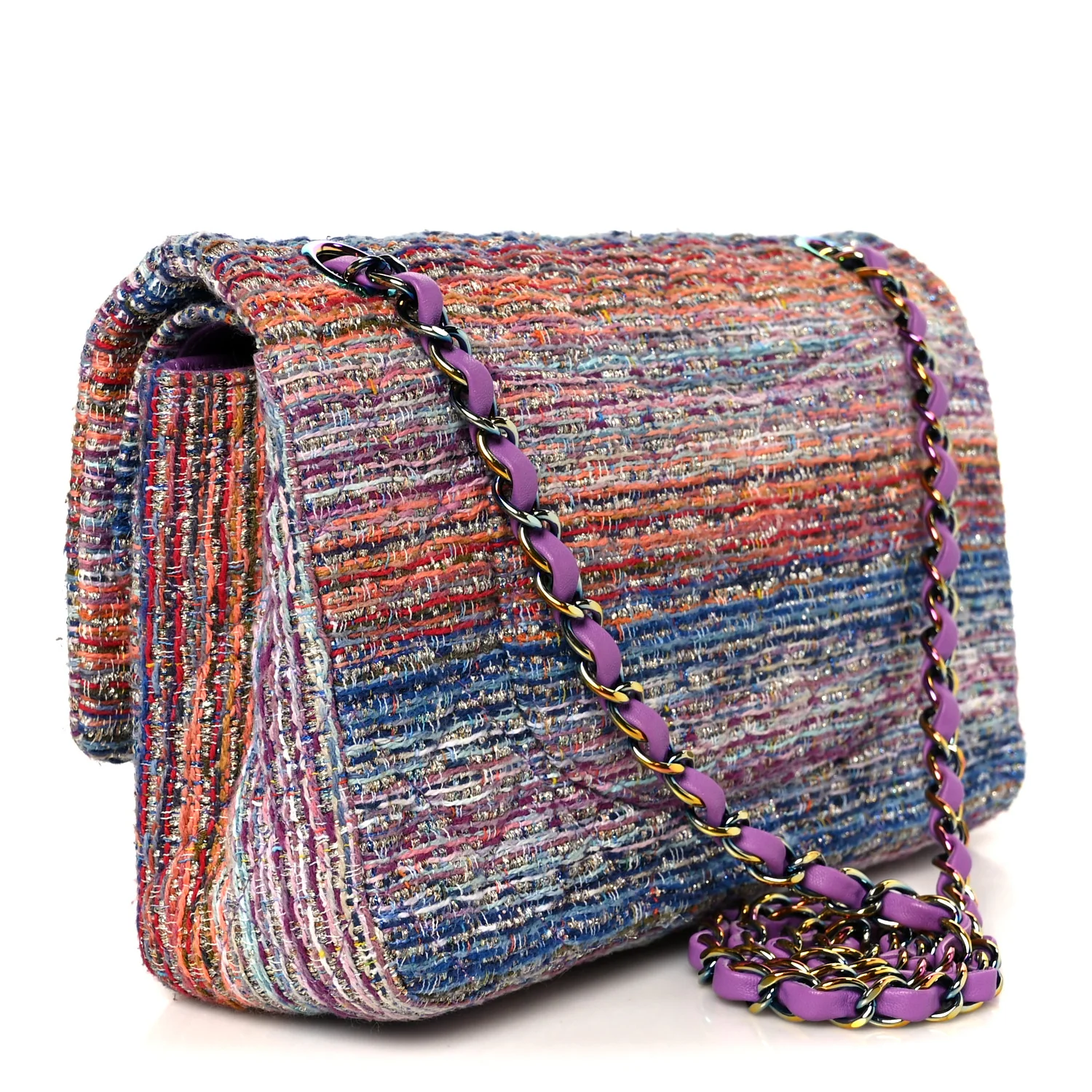 Tweed Quilted Medium Double Flap Blue Pink Orange - Image 3