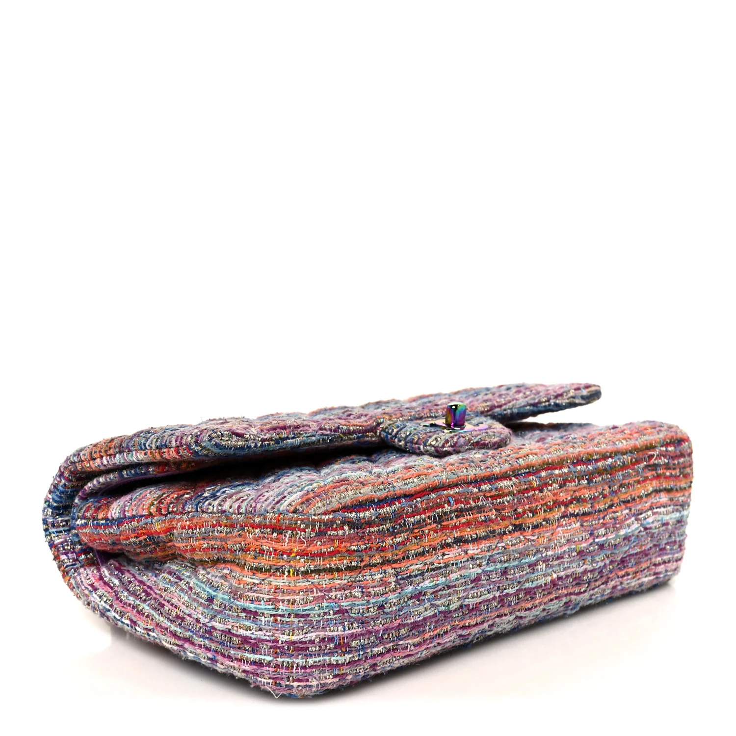Tweed Quilted Medium Double Flap Blue Pink Orange - Image 4