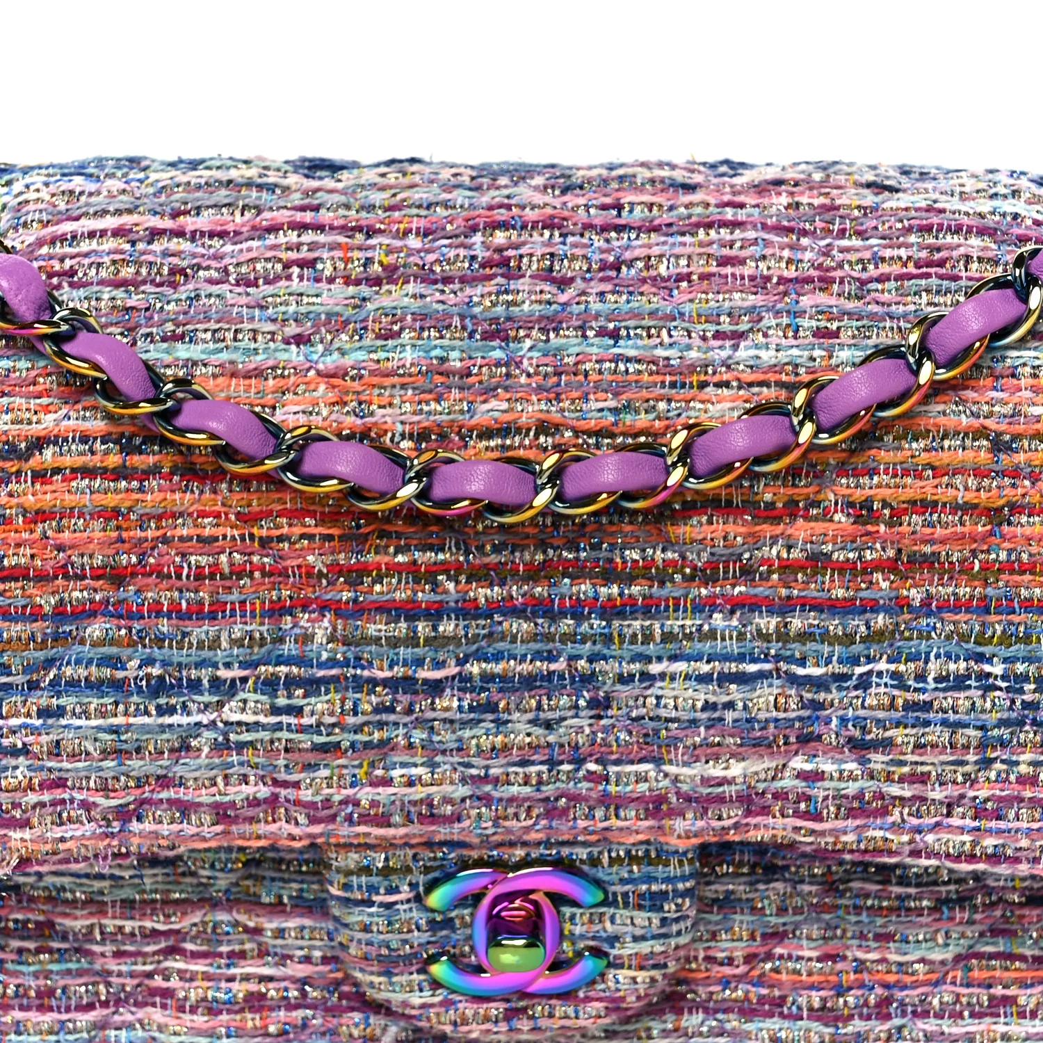 Tweed Quilted Medium Double Flap Blue Pink Orange - Image 9