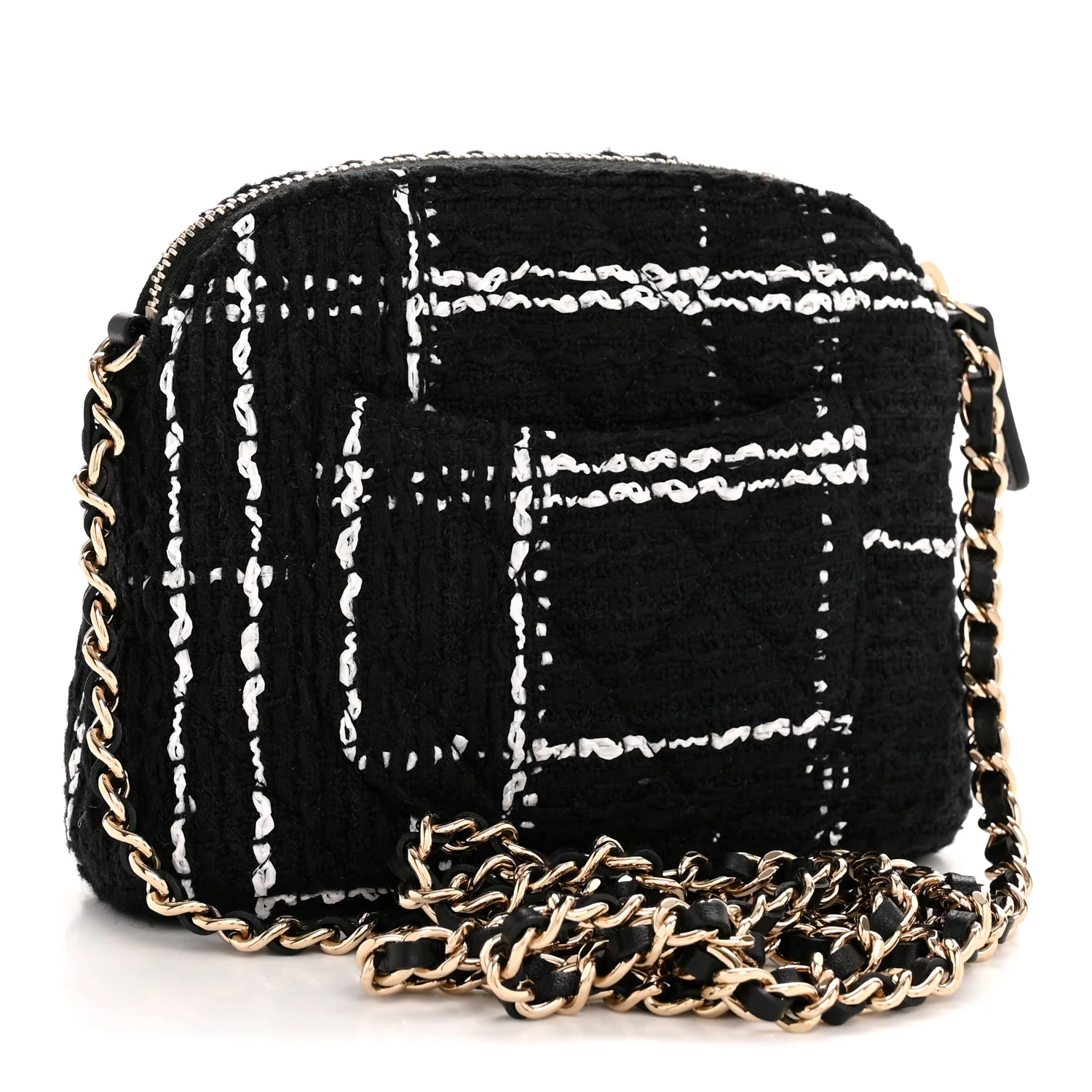 Tweed Quilted Mini Clutch With Chain Black White - Image 3