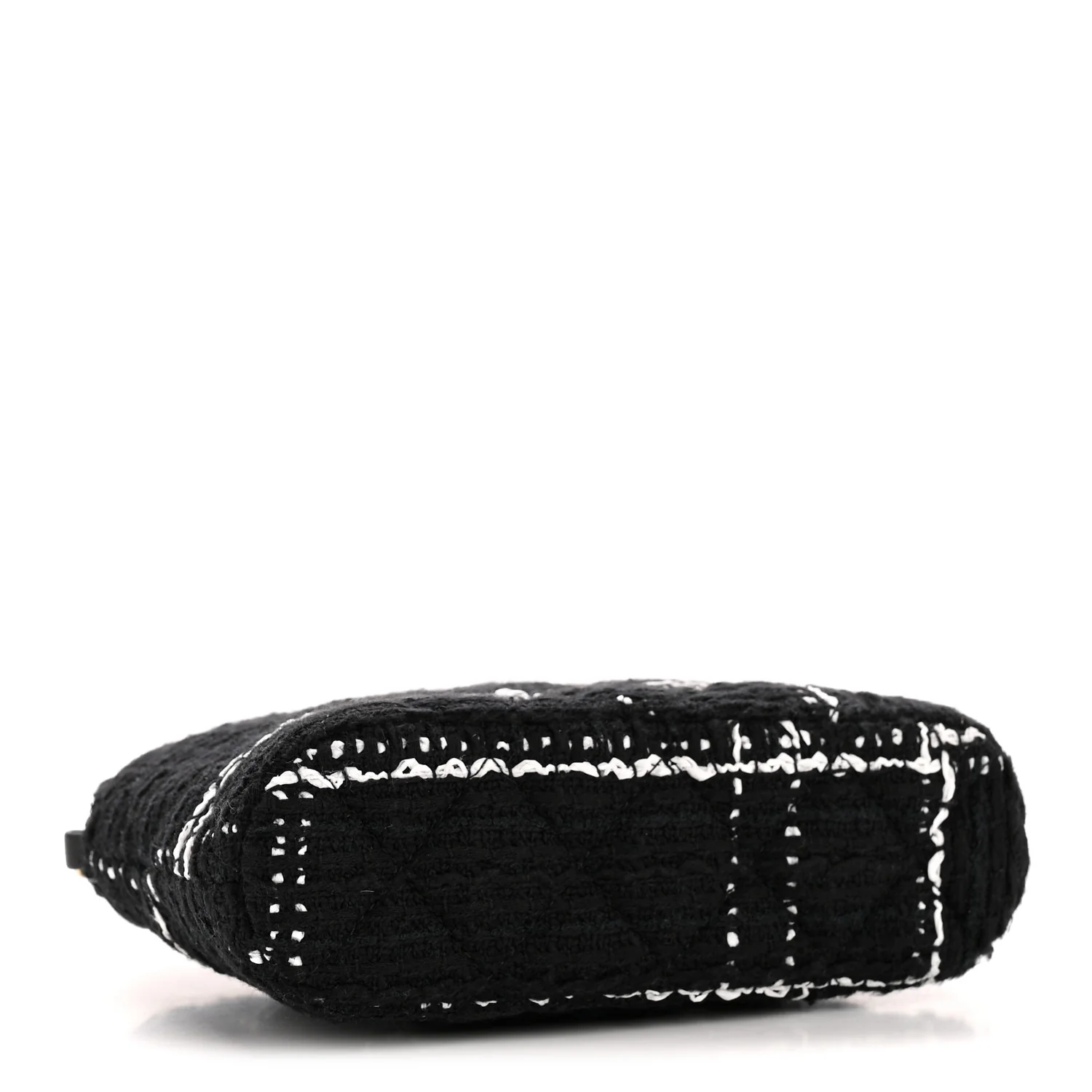 Tweed Quilted Mini Clutch With Chain Black White - Image 4