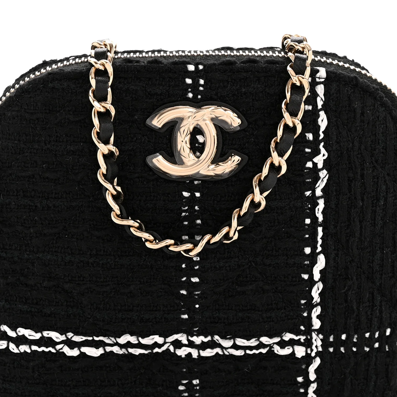 Tweed Quilted Mini Clutch With Chain Black White - Image 8