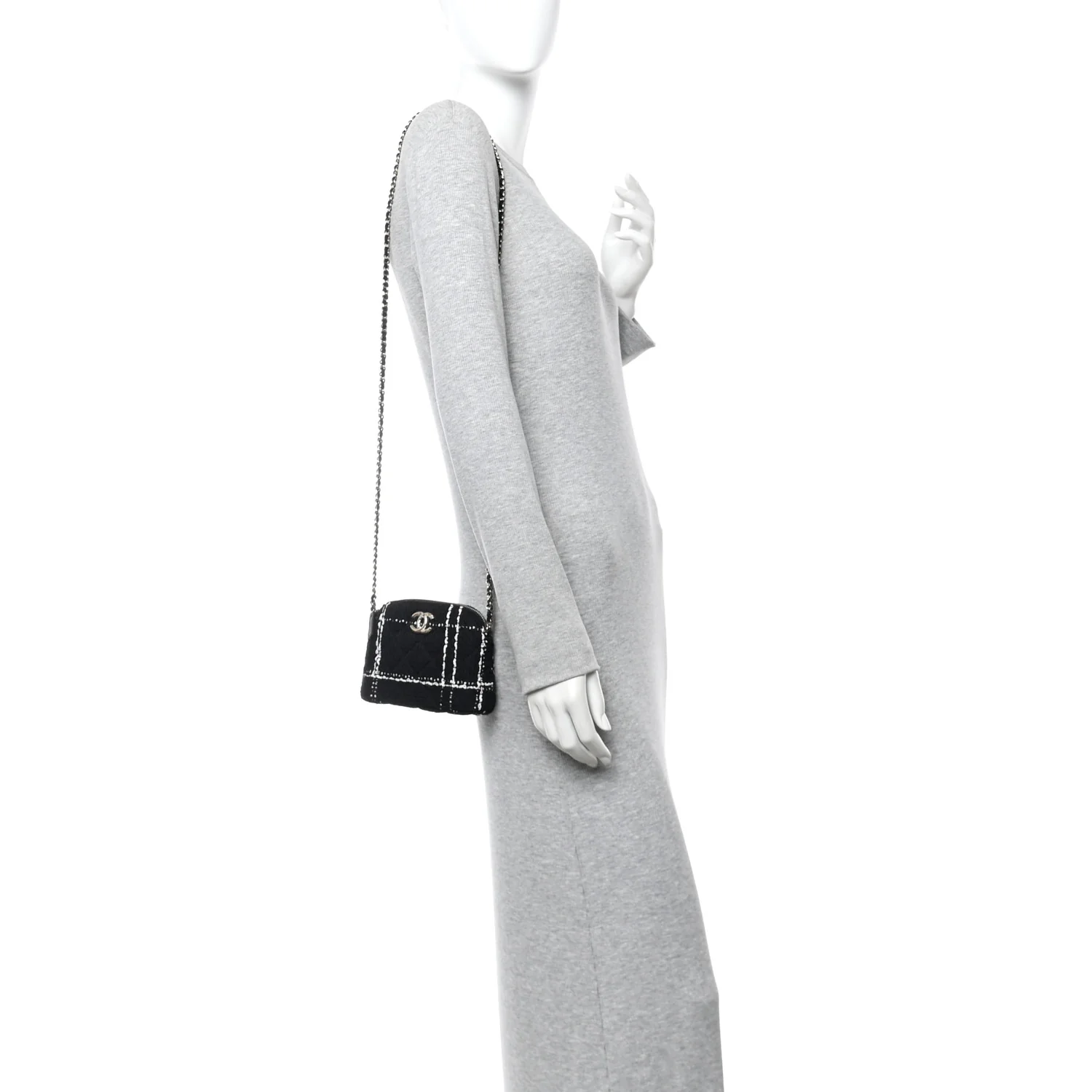 Tweed Quilted Mini Clutch With Chain Black White - Image 2