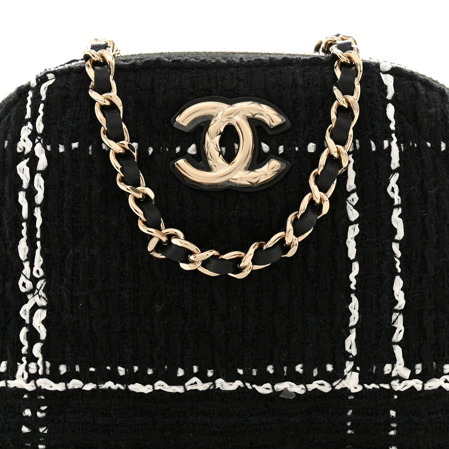Tweed Quilted Mini Clutch With Chain Black White - Image 8