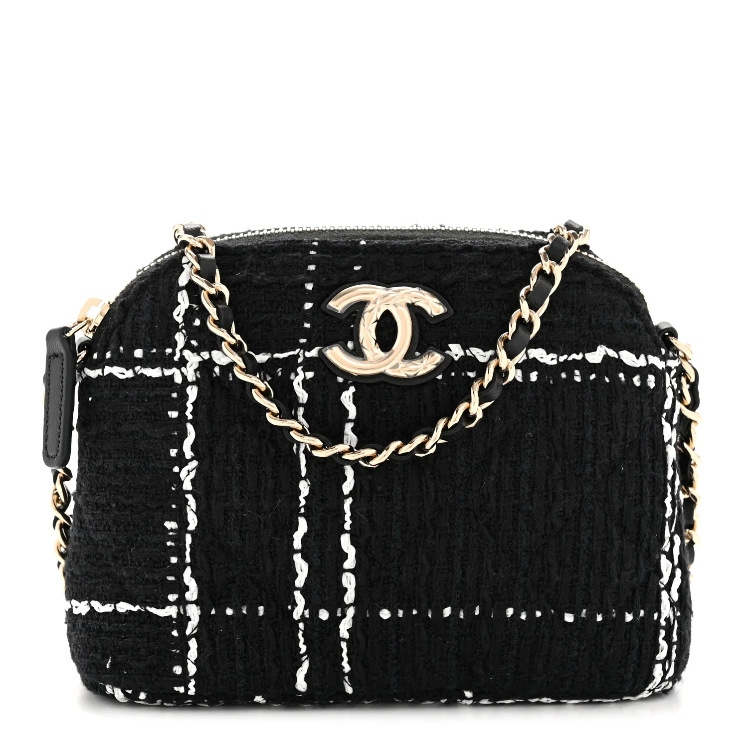 Tweed Quilted Mini Clutch With Chain Black White - Image 2