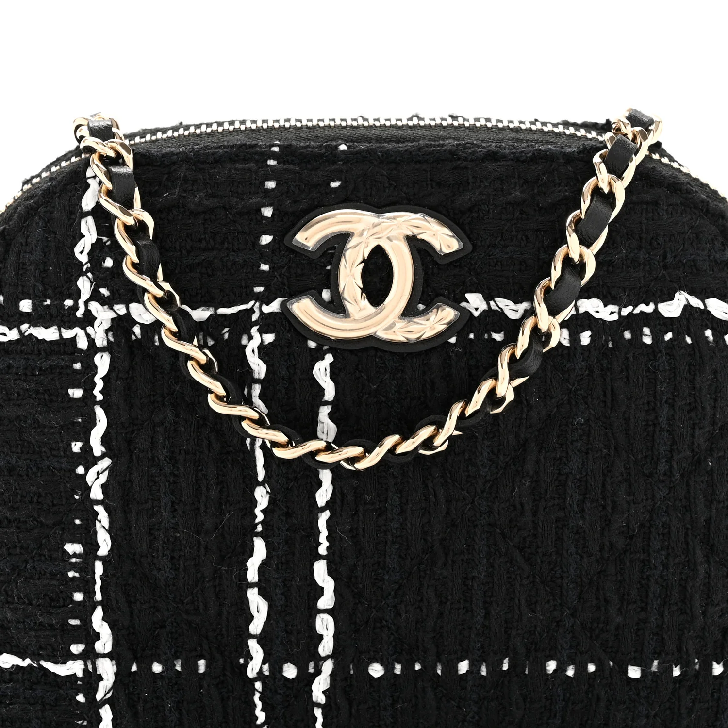 Tweed Quilted Mini Clutch With Chain Black White - Image 20