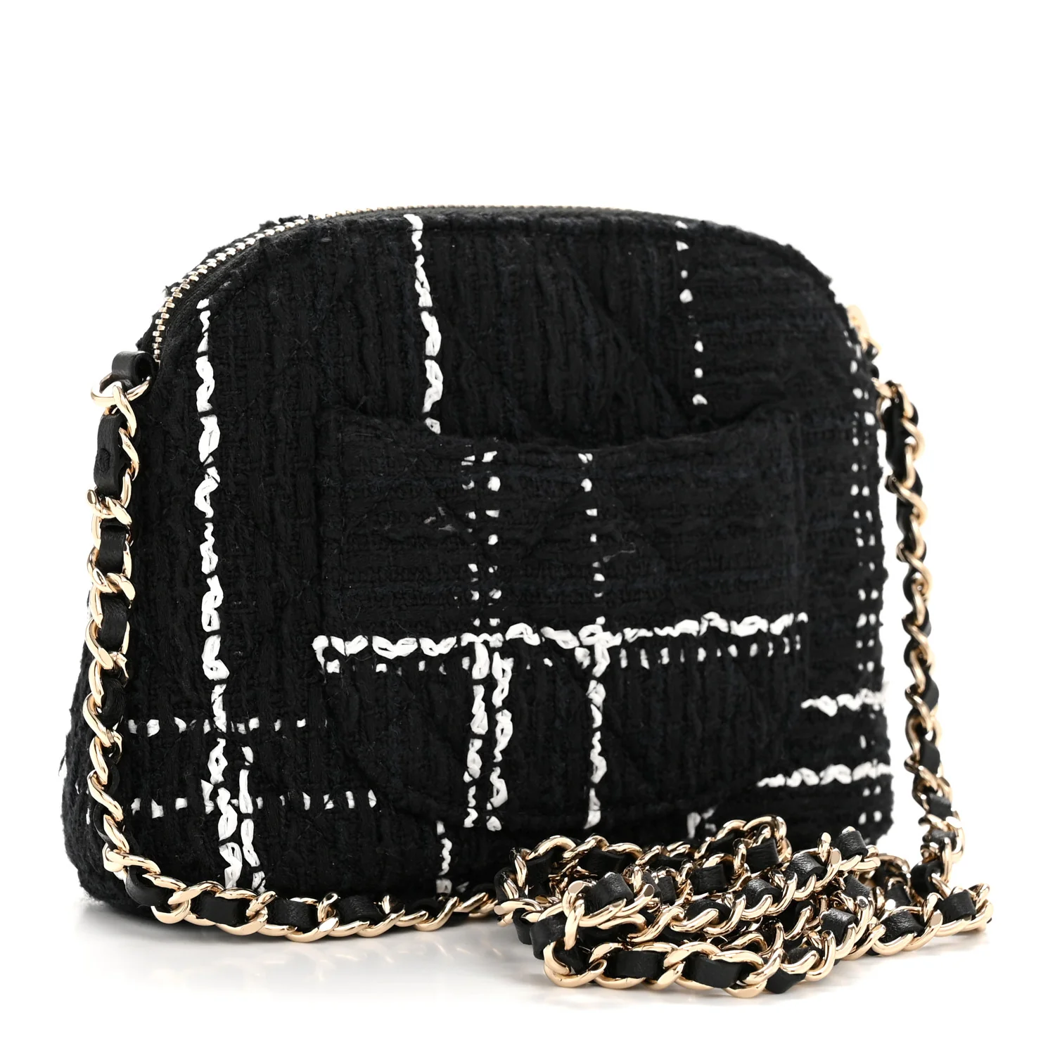 Tweed Quilted Mini Clutch With Chain Black White - Image 7