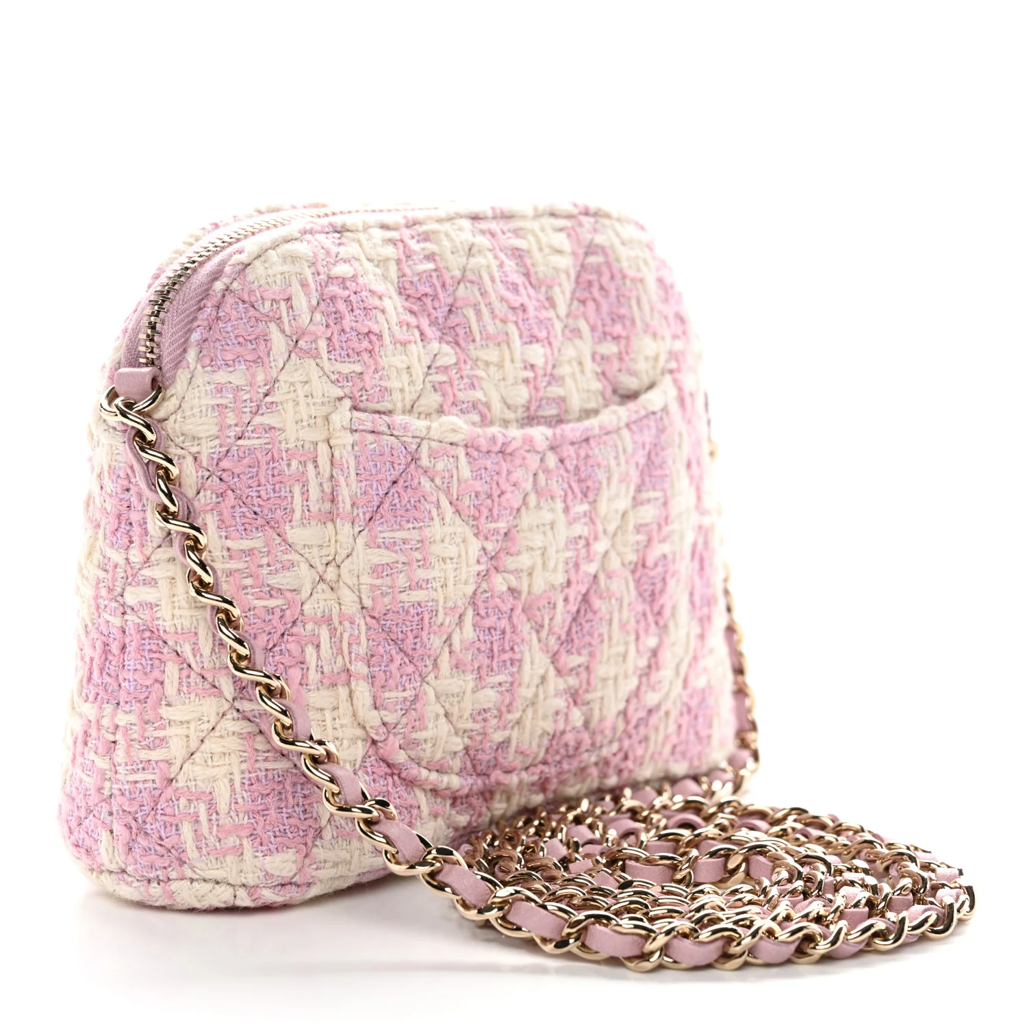 Tweed Quilted Mini Clutch With Chain Pink - Image 3