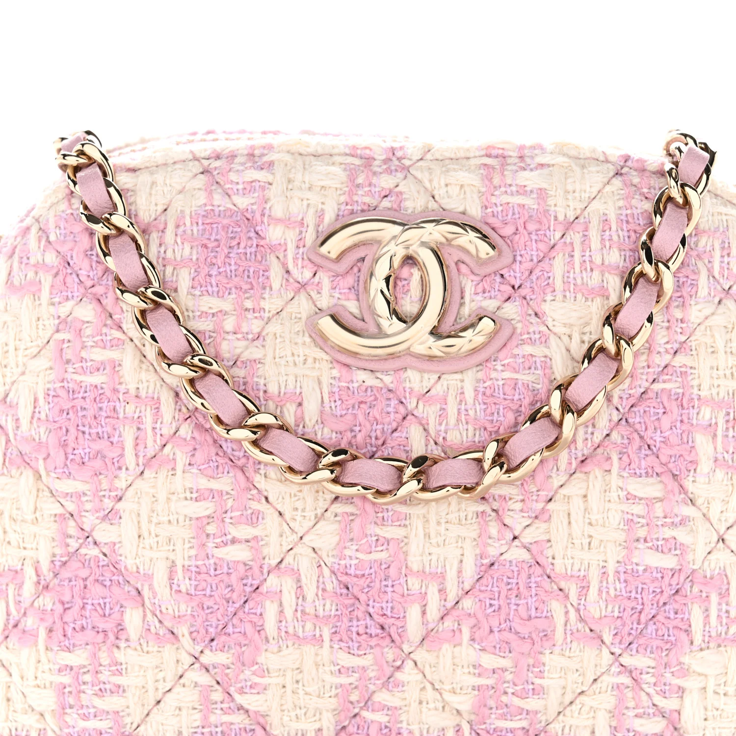Tweed Quilted Mini Clutch With Chain Pink - Image 9
