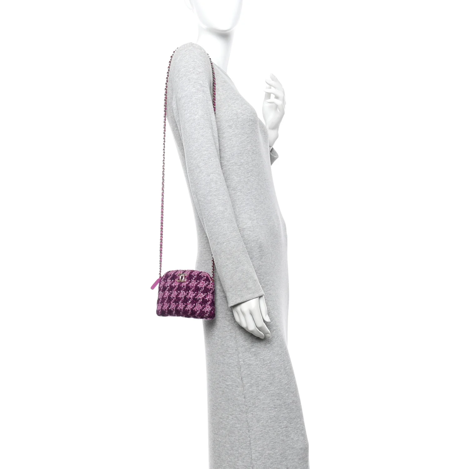 Tweed Quilted Mini Clutch With Chain Purple - Image 3