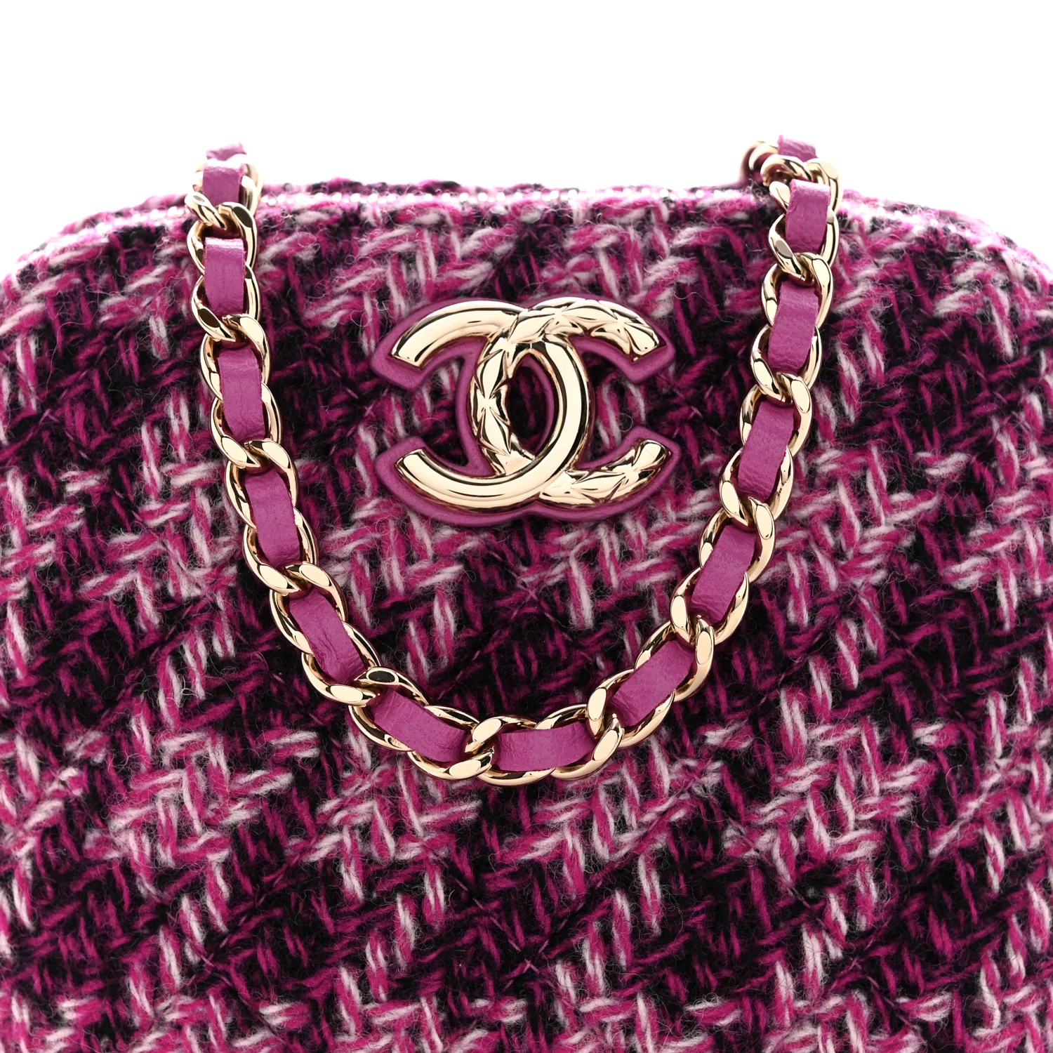 Tweed Quilted Mini Clutch With Chain Purple - Image 9