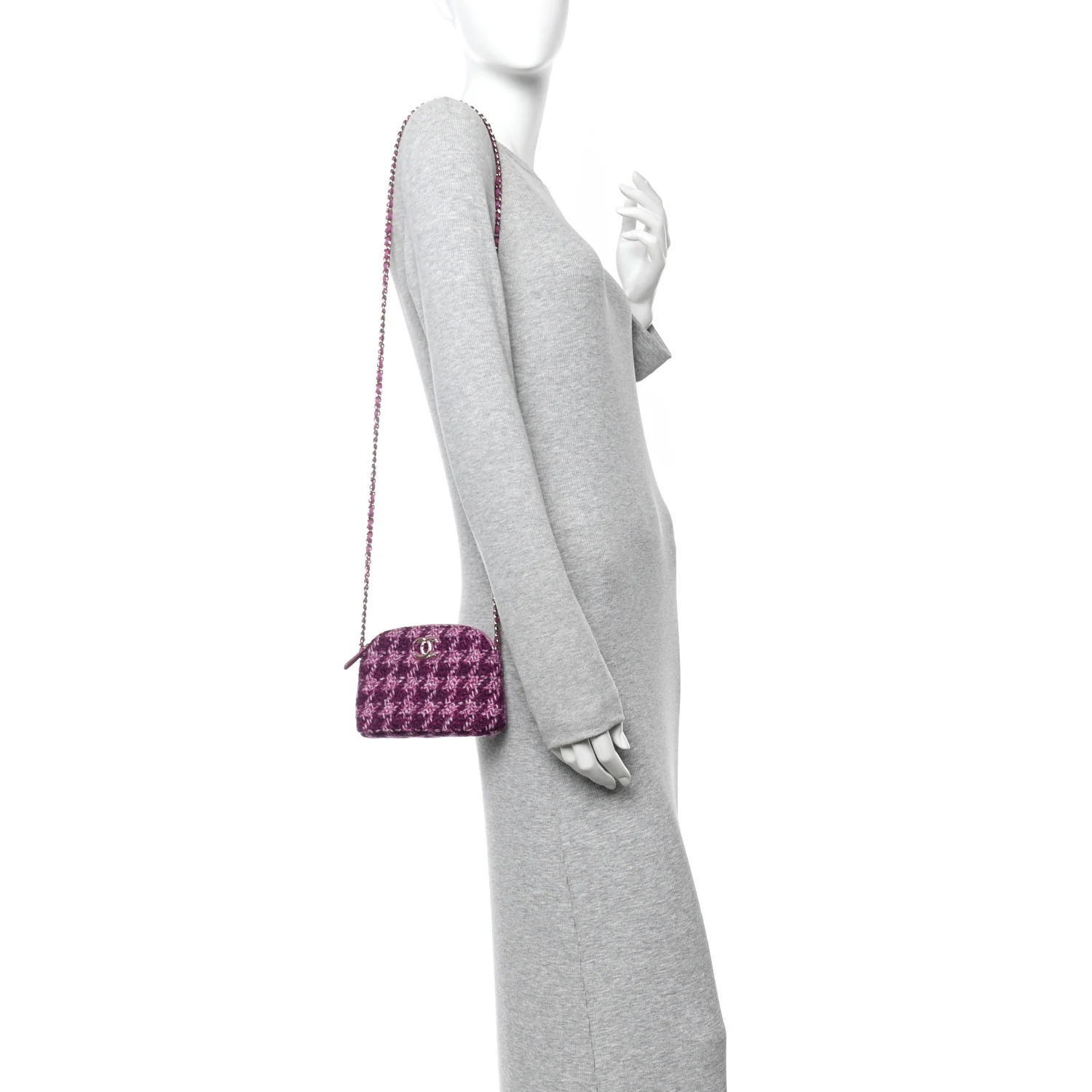 Tweed Quilted Mini Clutch With Chain Purple - Image 2