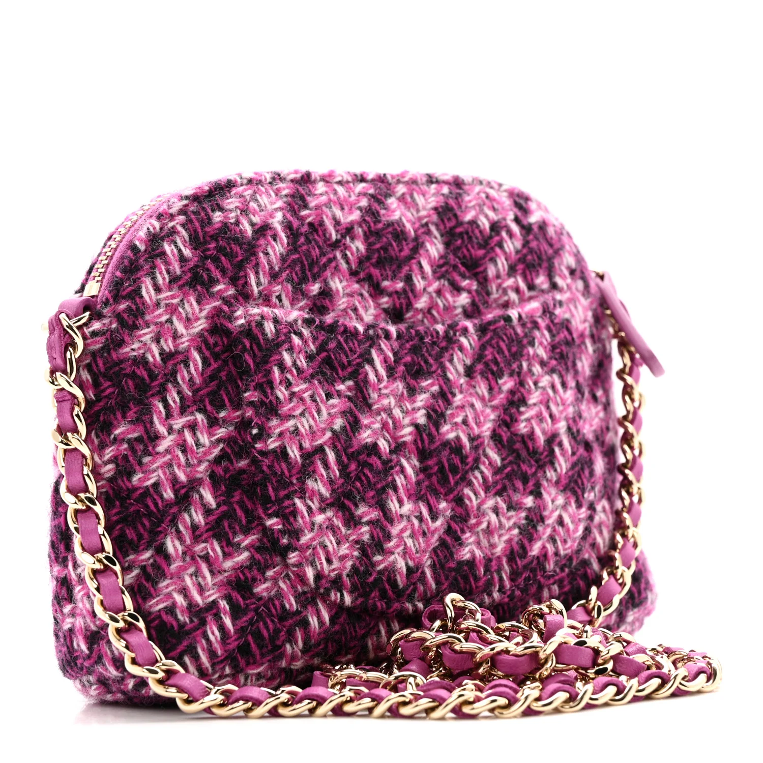Tweed Quilted Mini Clutch With Chain Purple - Image 3