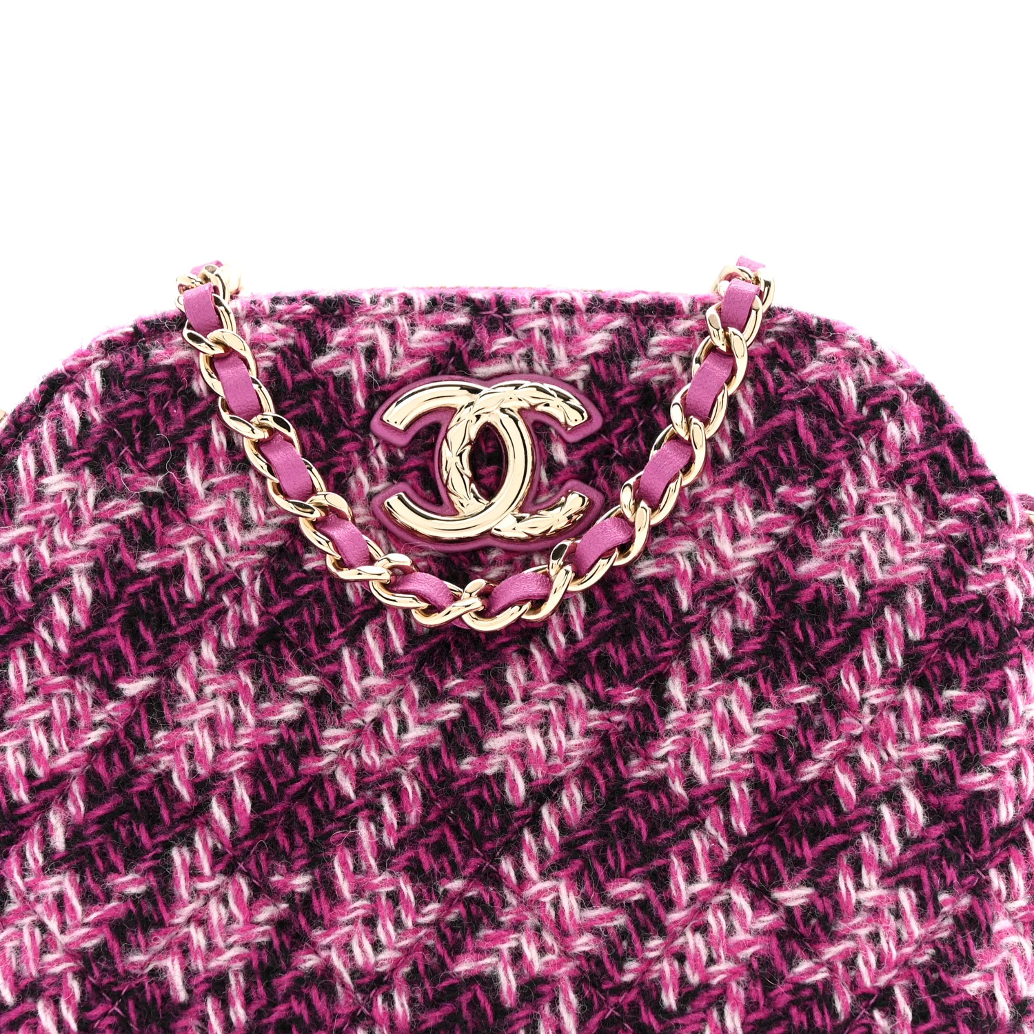 Tweed Quilted Mini Clutch With Chain Purple - Image 8
