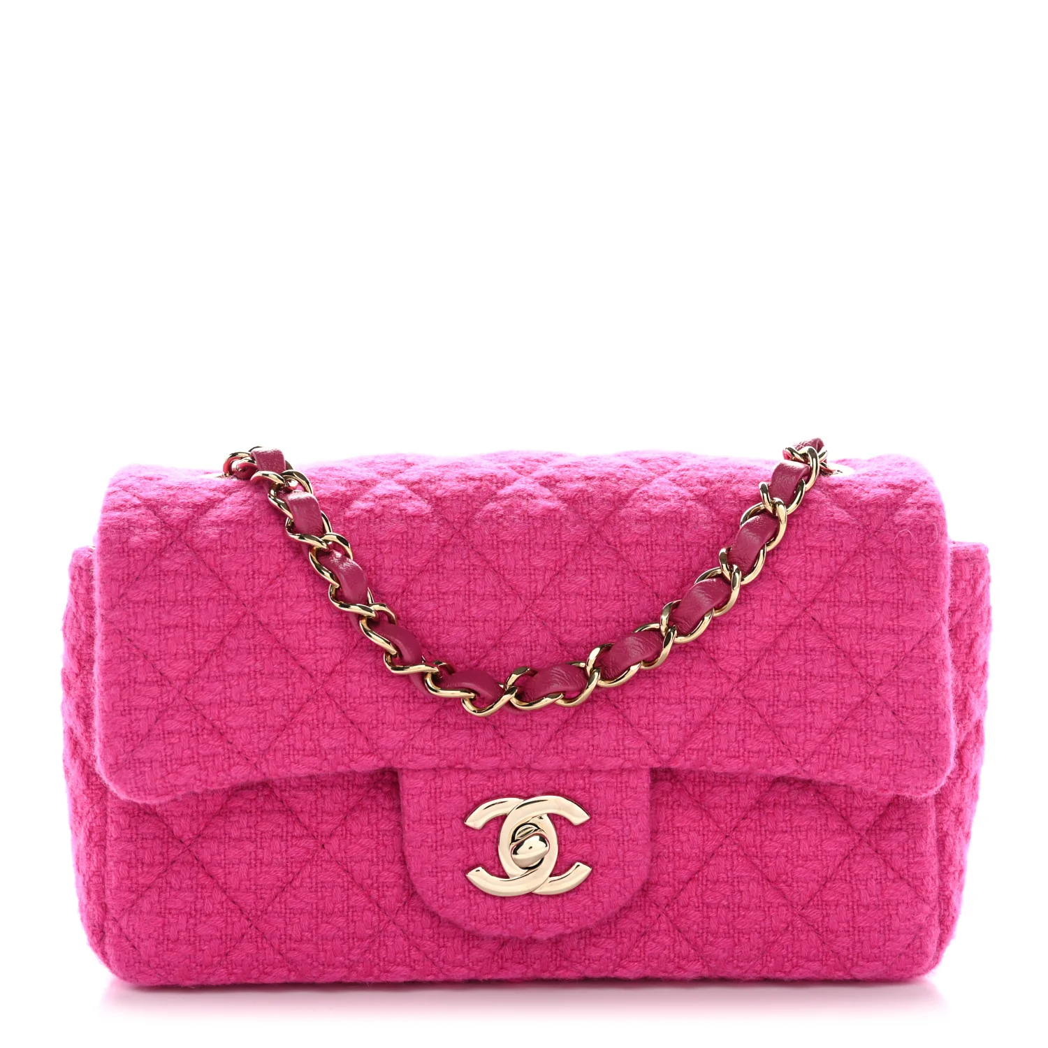 Tweed Quilted Mini Rectangular Flap Fuchsia