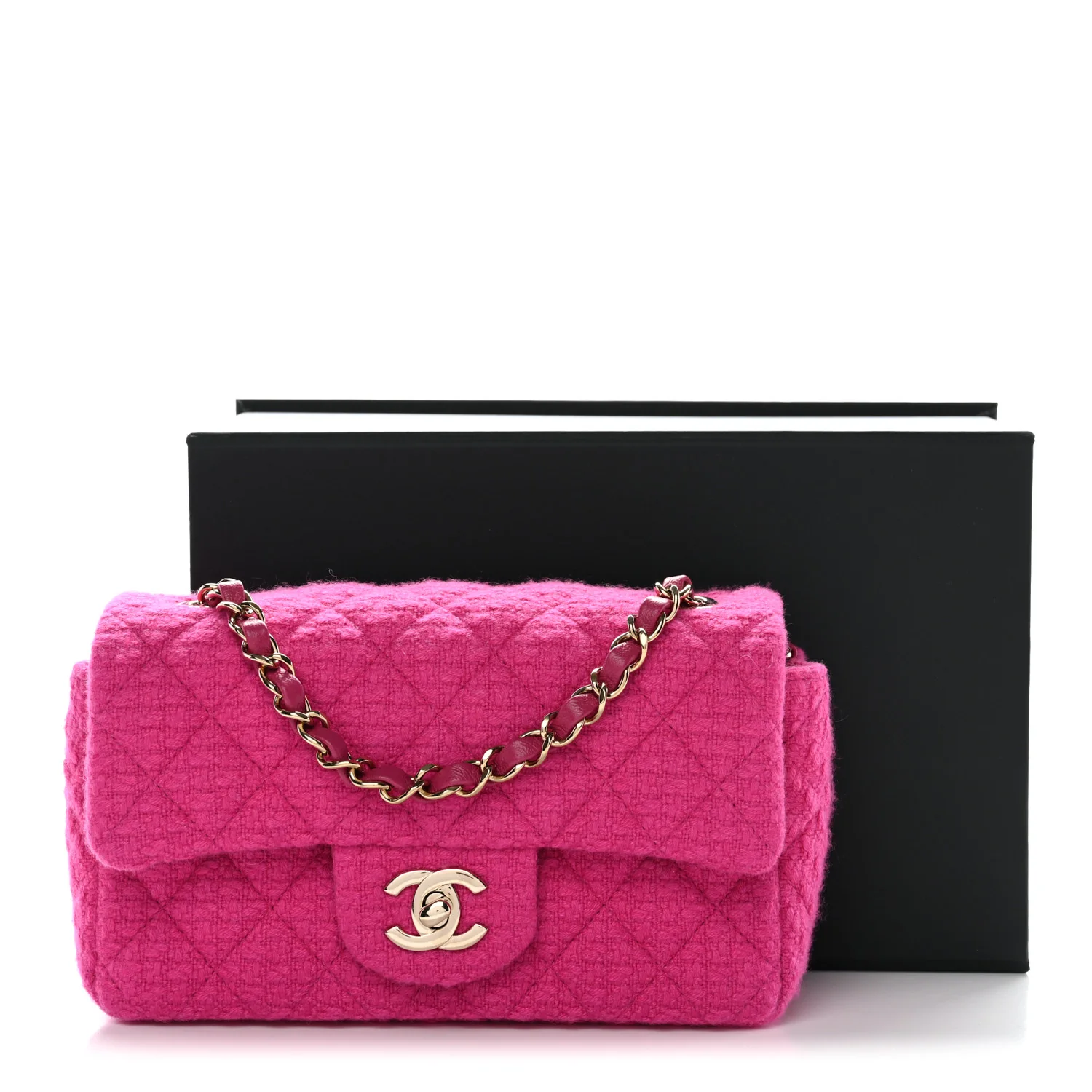 Tweed Quilted Mini Rectangular Flap Fuchsia - Image 11