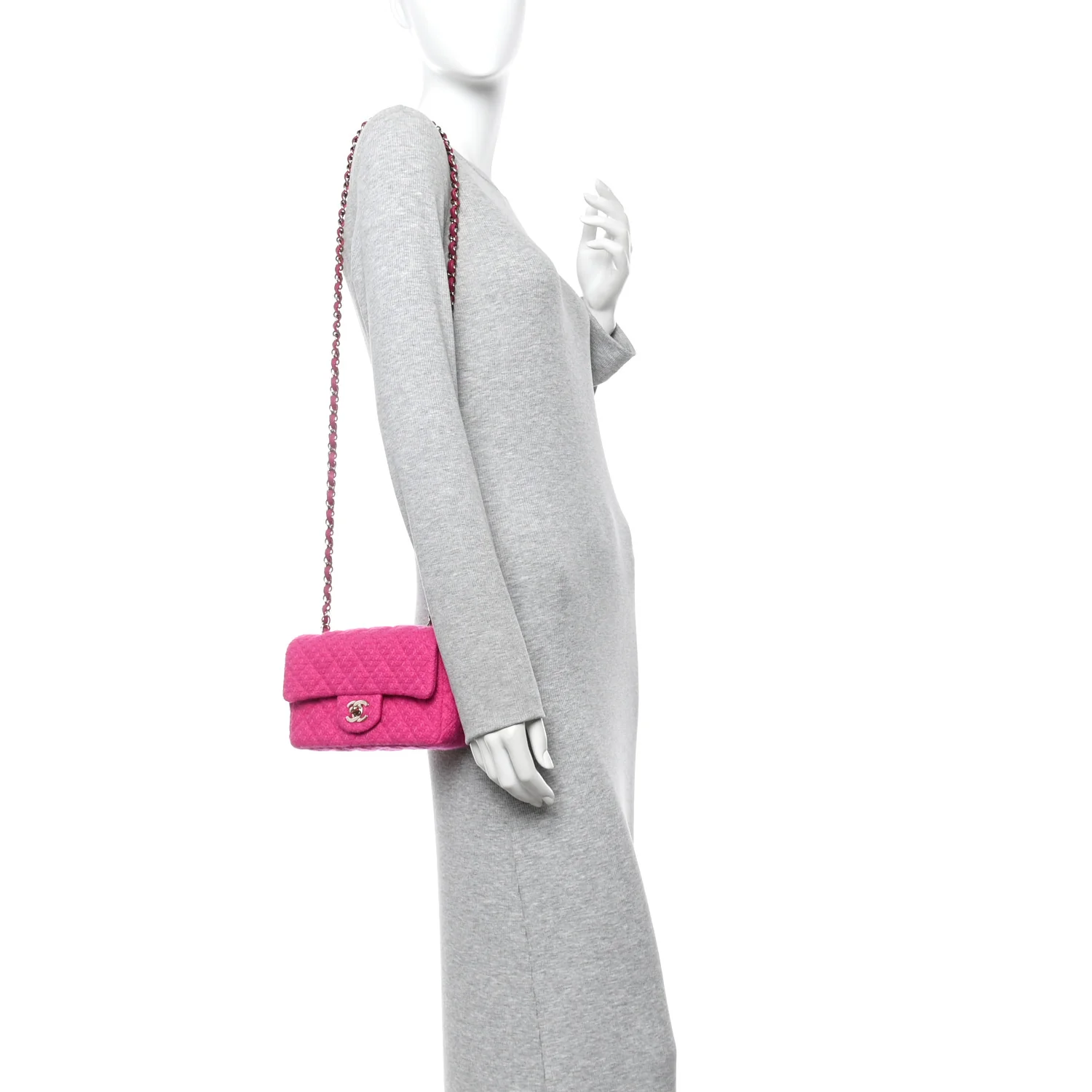 Tweed Quilted Mini Rectangular Flap Fuchsia - Image 2