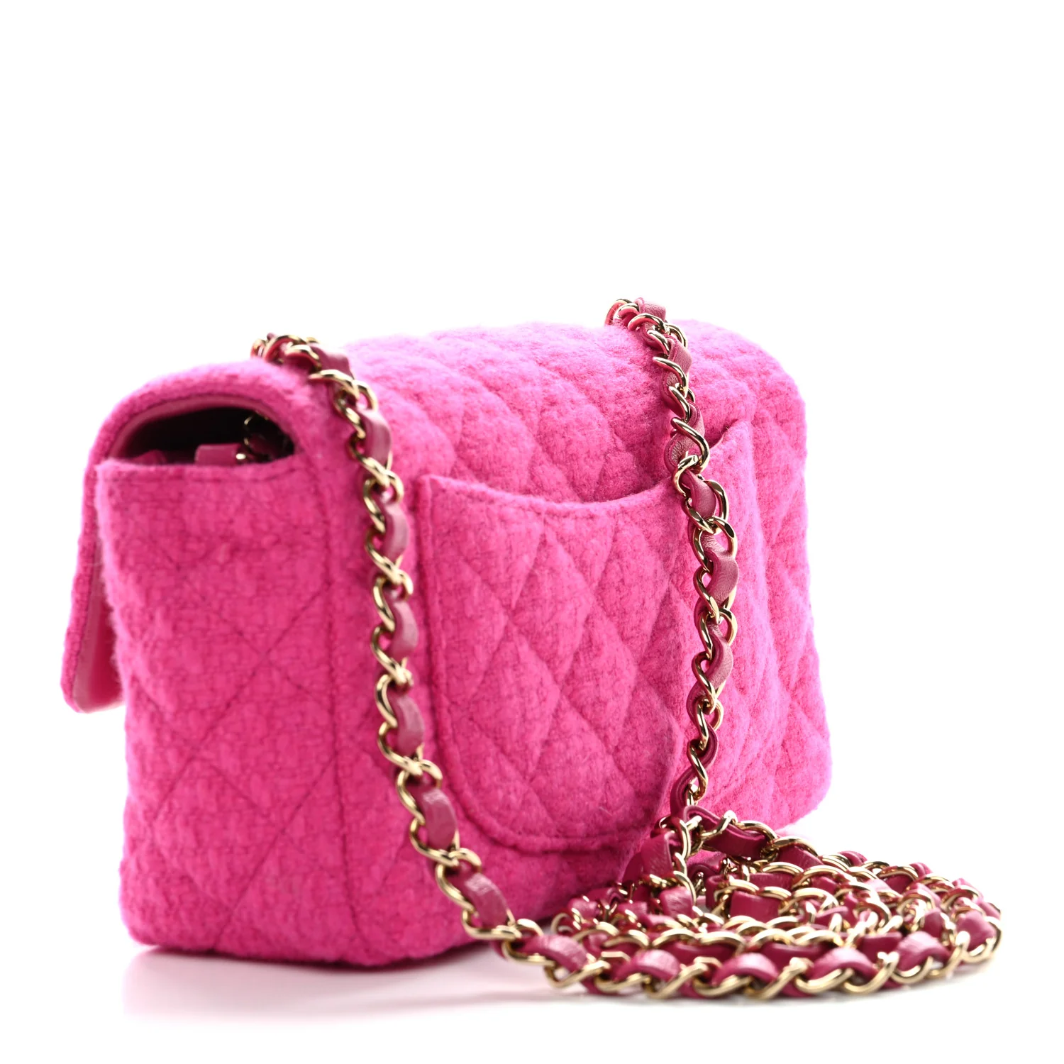 Tweed Quilted Mini Rectangular Flap Fuchsia - Image 3
