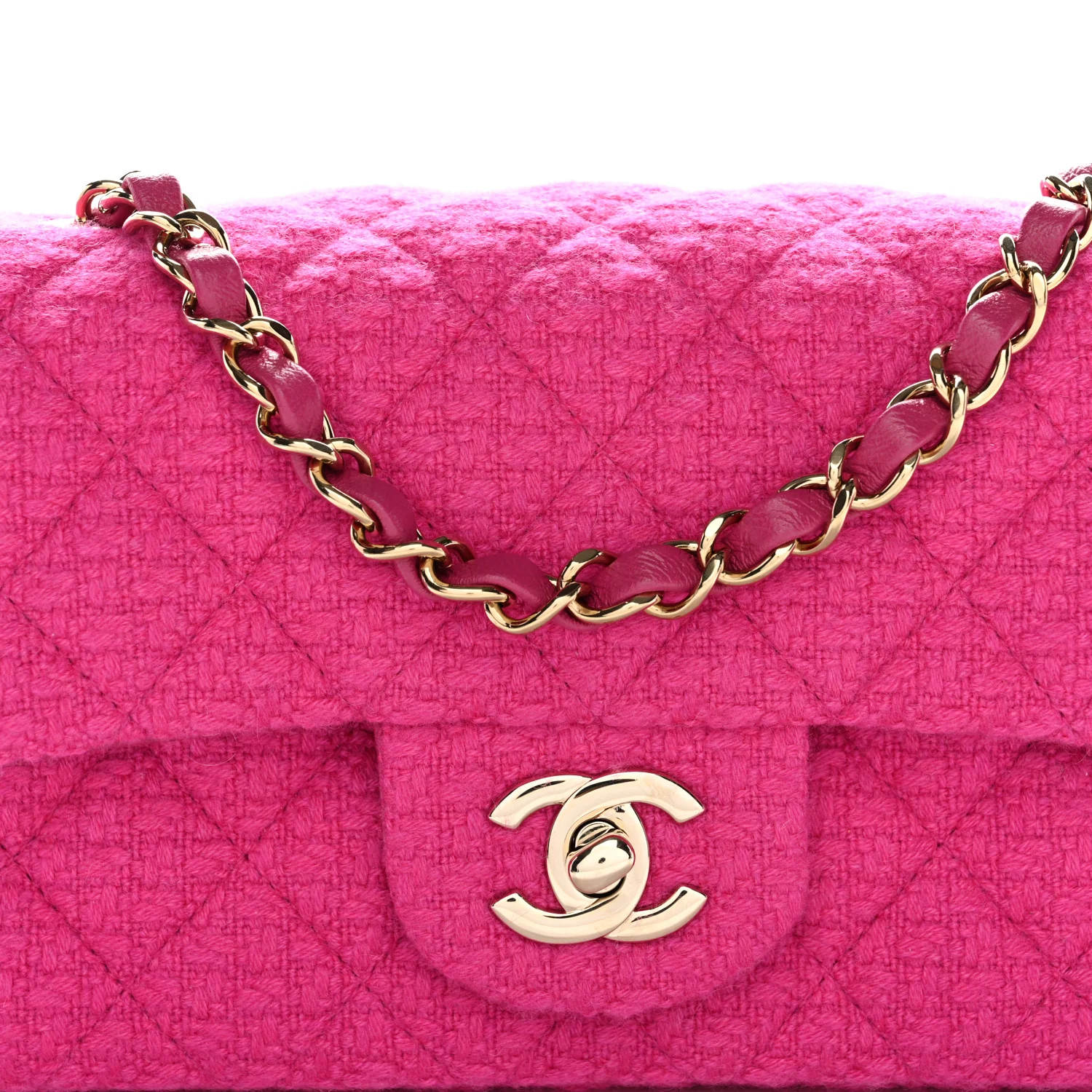 Tweed Quilted Mini Rectangular Flap Fuchsia - Image 8