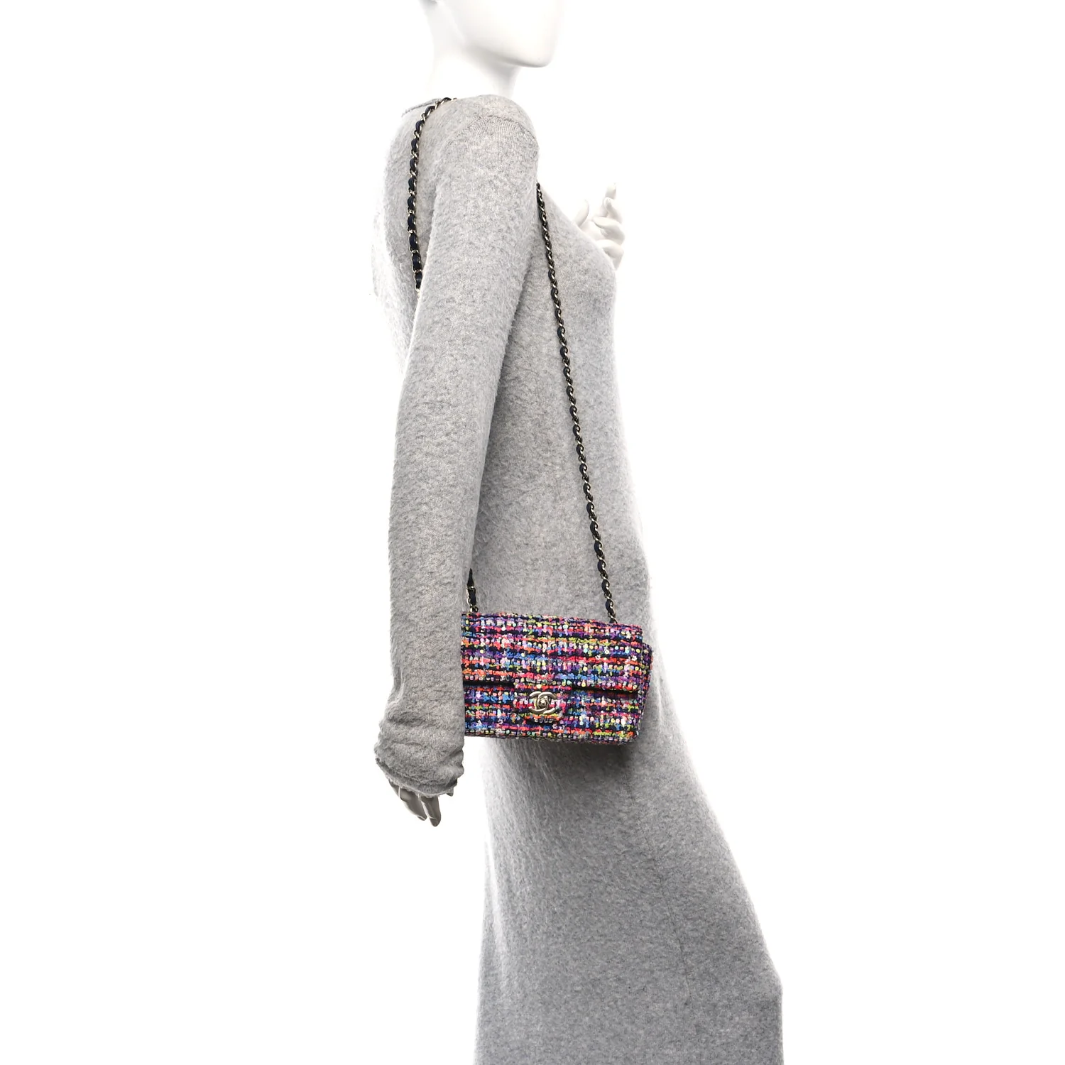 Tweed Quilted Mini Rectangular Flap Navy Blue Multicolor - Image 2