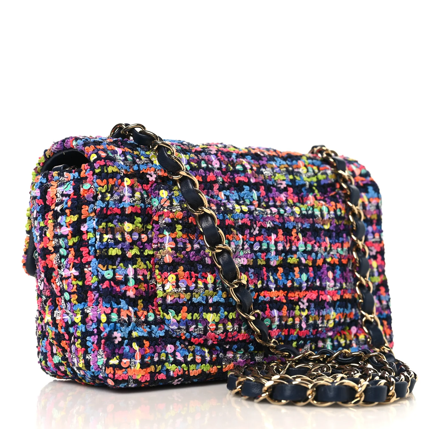 Tweed Quilted Mini Rectangular Flap Navy Blue Multicolor - Image 3