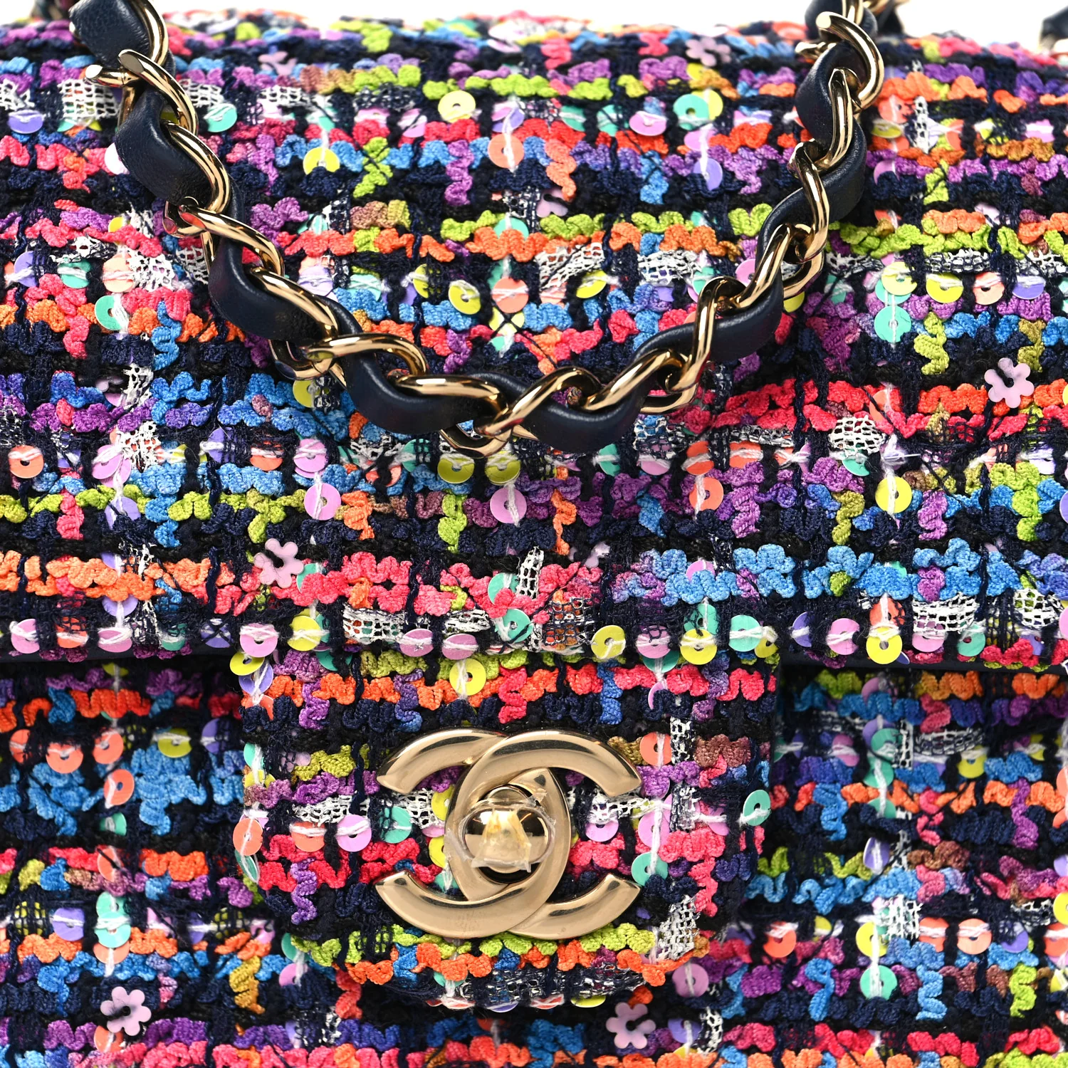 Tweed Quilted Mini Rectangular Flap Navy Blue Multicolor - Image 8