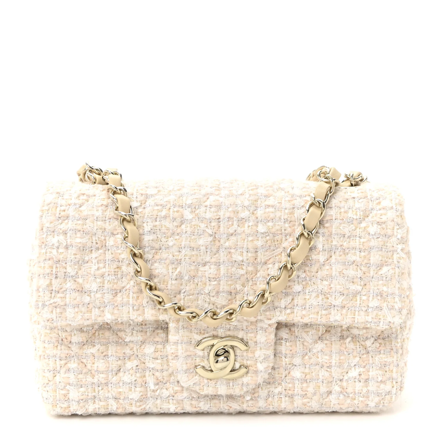 Tweed Quilted Mini Rectangular Flap Off White
