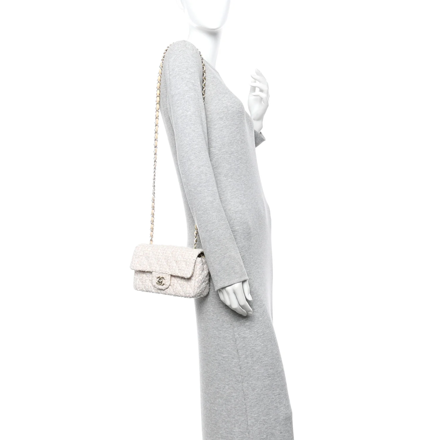 Tweed Quilted Mini Rectangular Flap Off White - Image 2