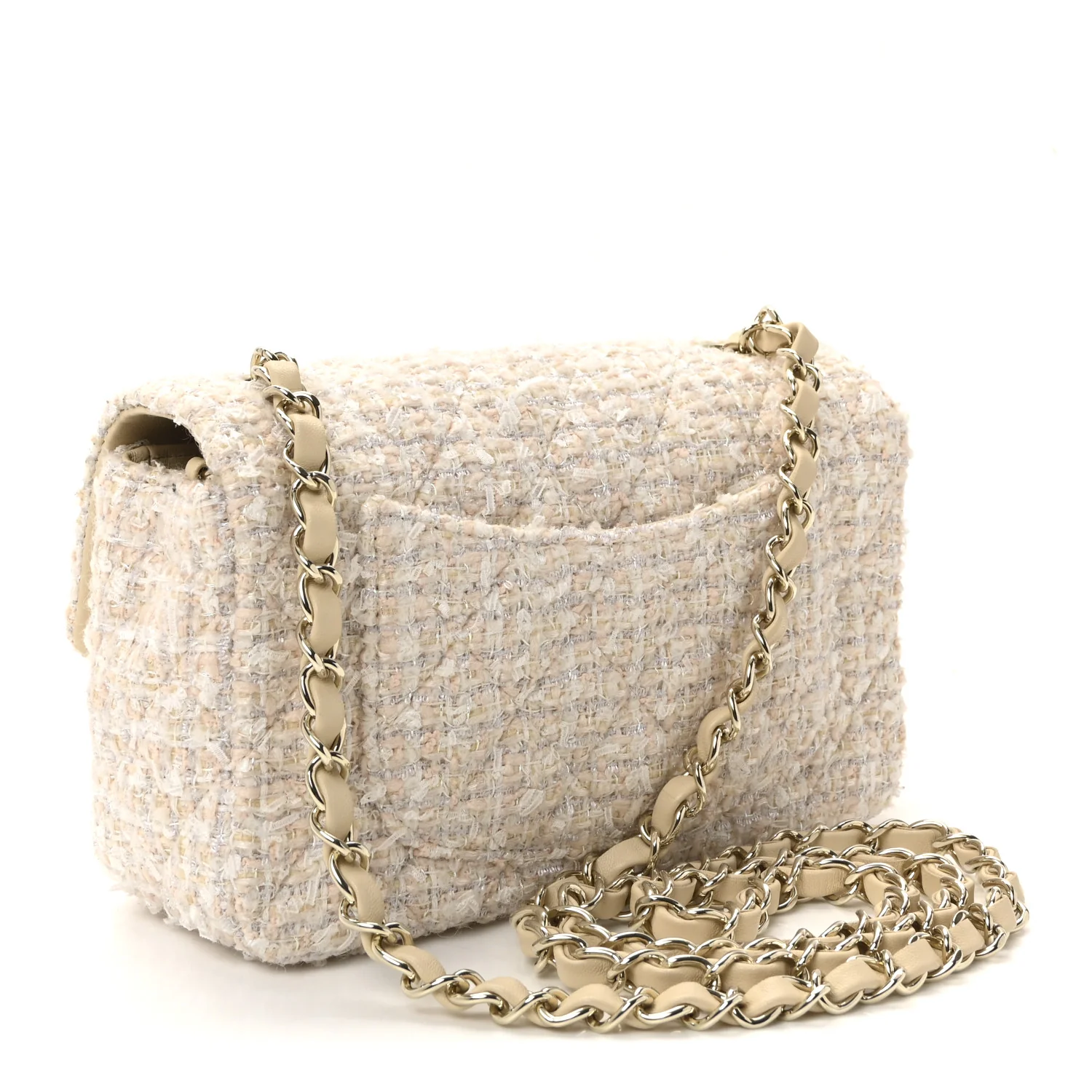 Tweed Quilted Mini Rectangular Flap Off White - Image 3