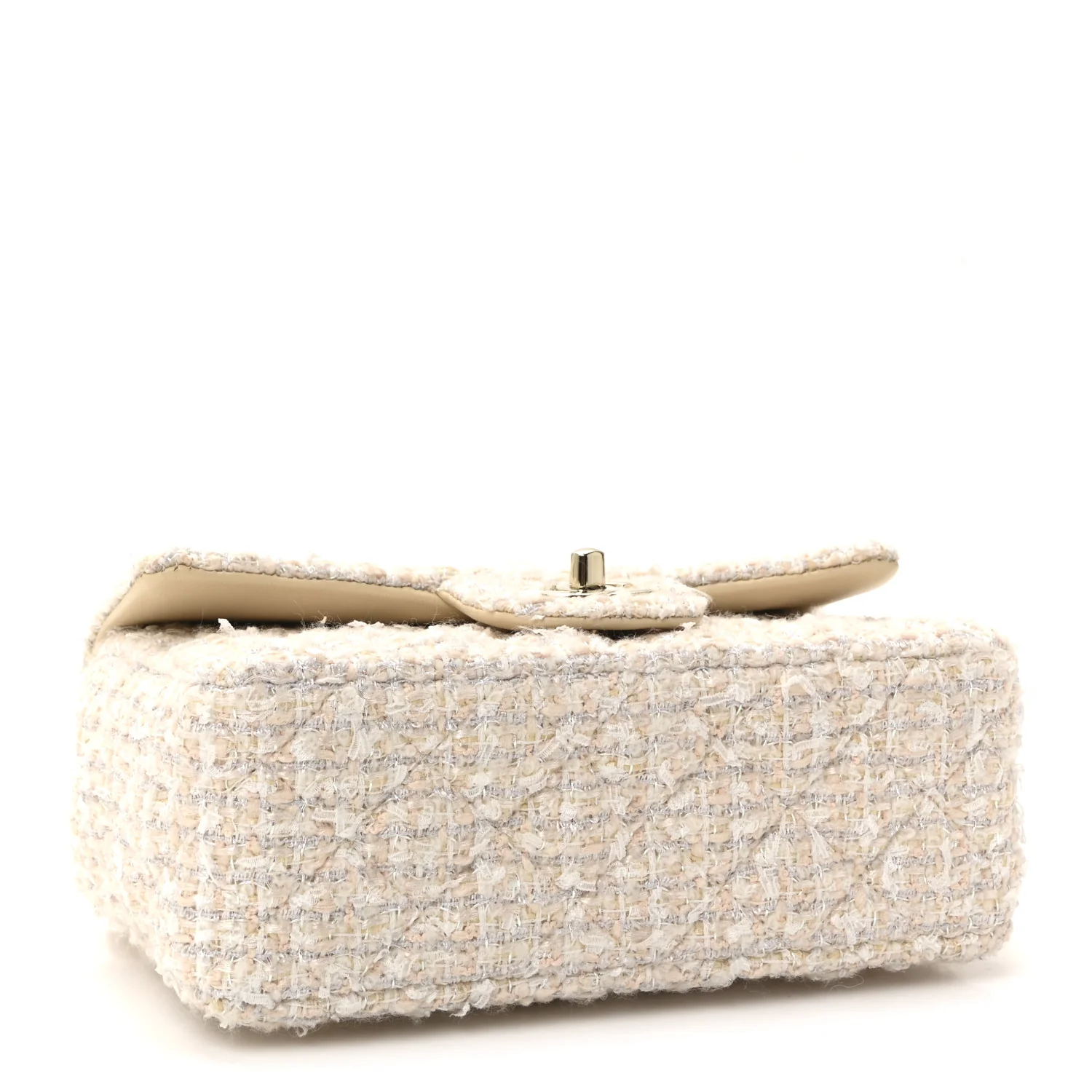 Tweed Quilted Mini Rectangular Flap Off White - Image 4