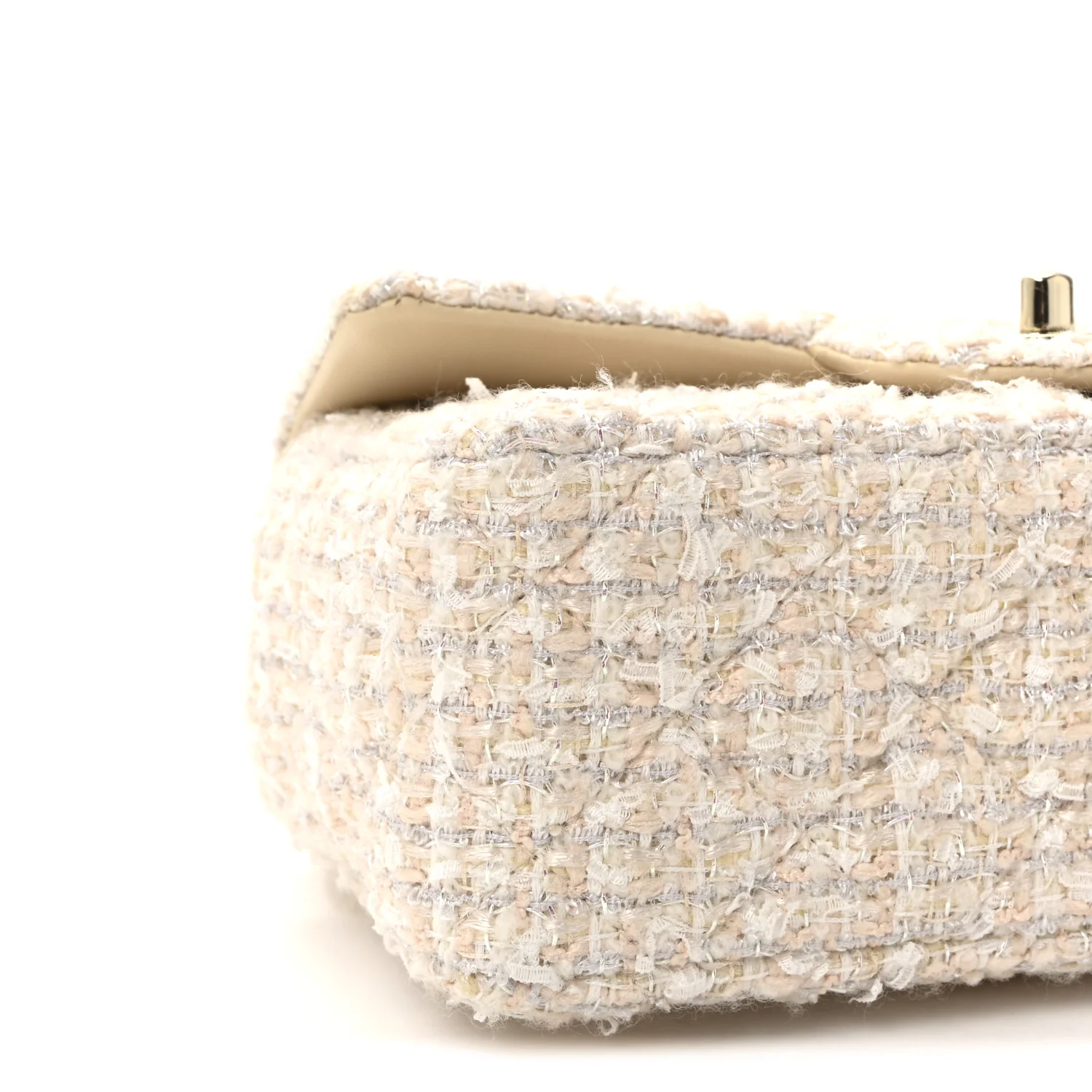Tweed Quilted Mini Rectangular Flap Off White - Image 8