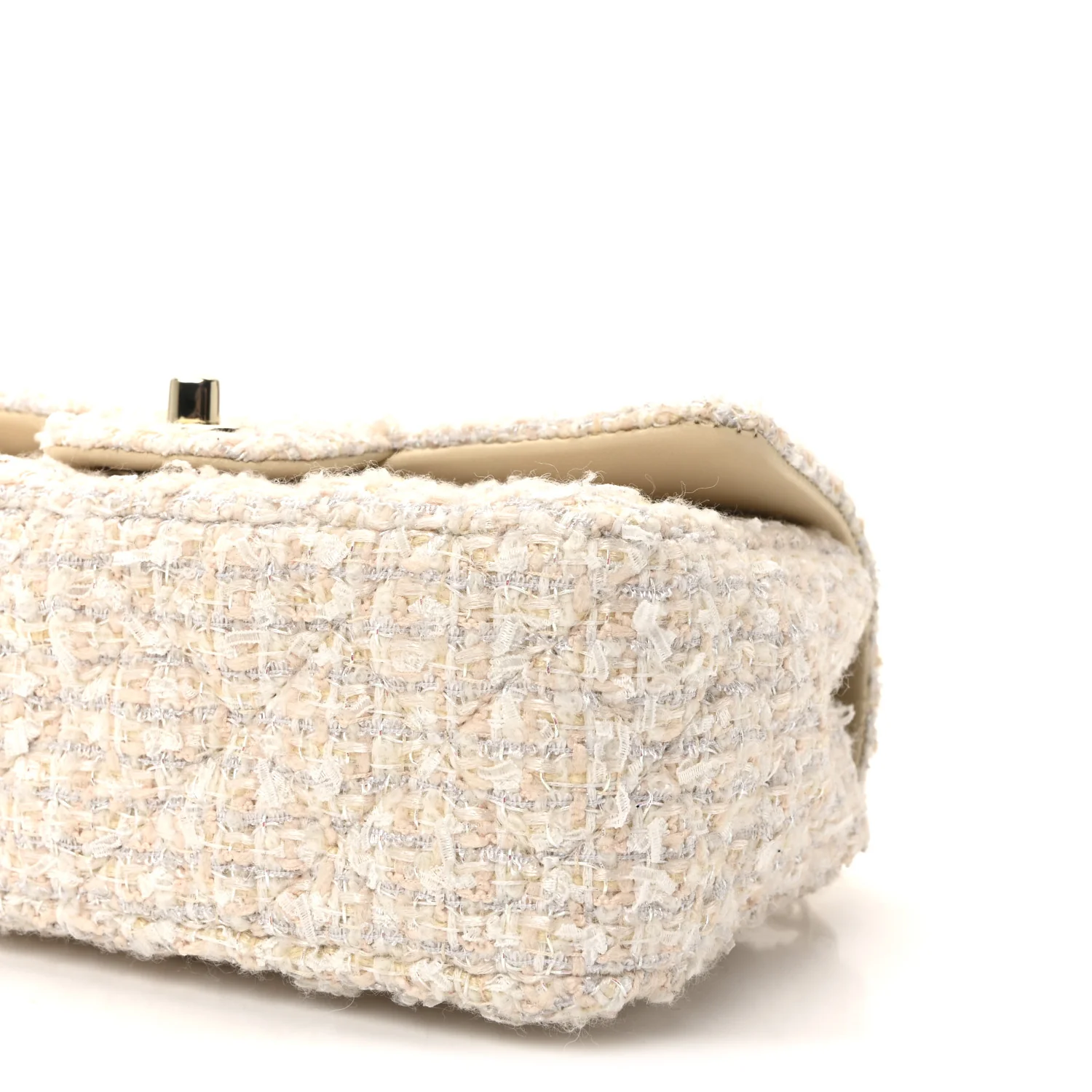 Tweed Quilted Mini Rectangular Flap Off White - Image 9