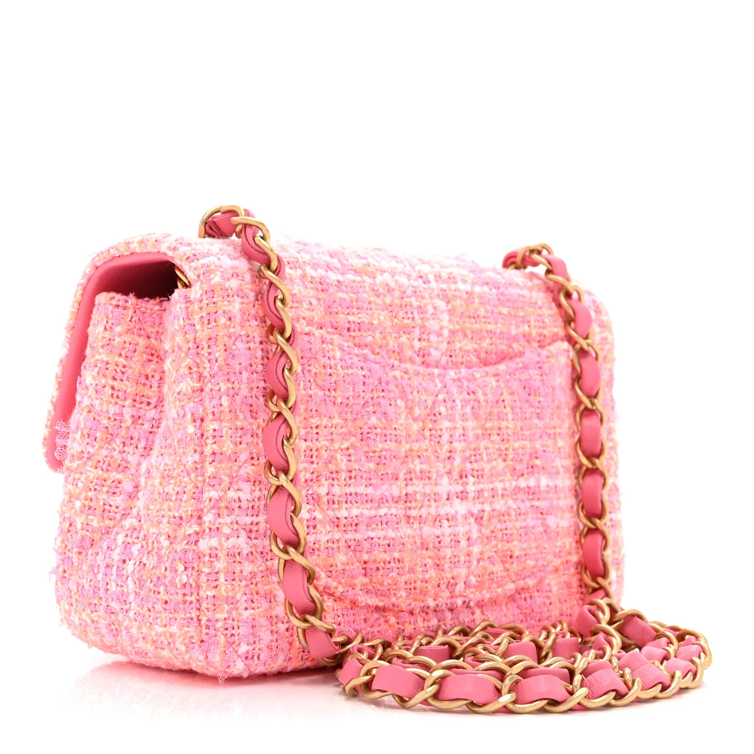 Tweed Quilted Mini Rectangular Flap Pink Orange White - Image 3